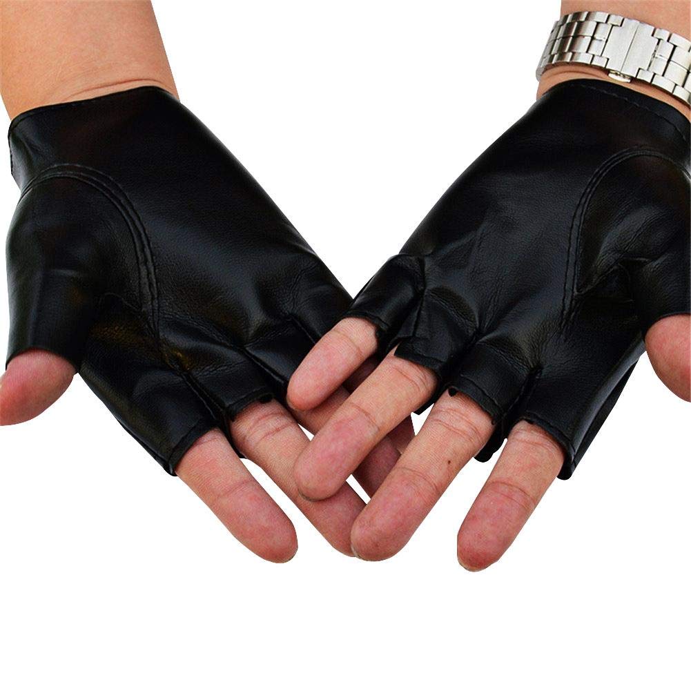 TOMOYOU Punk Fingerless Leather Gloves for Men - Black Faux Leather Half Finger Driving Gloves - Motorcycle Riding, Cycling, Winter Fashion Accessory