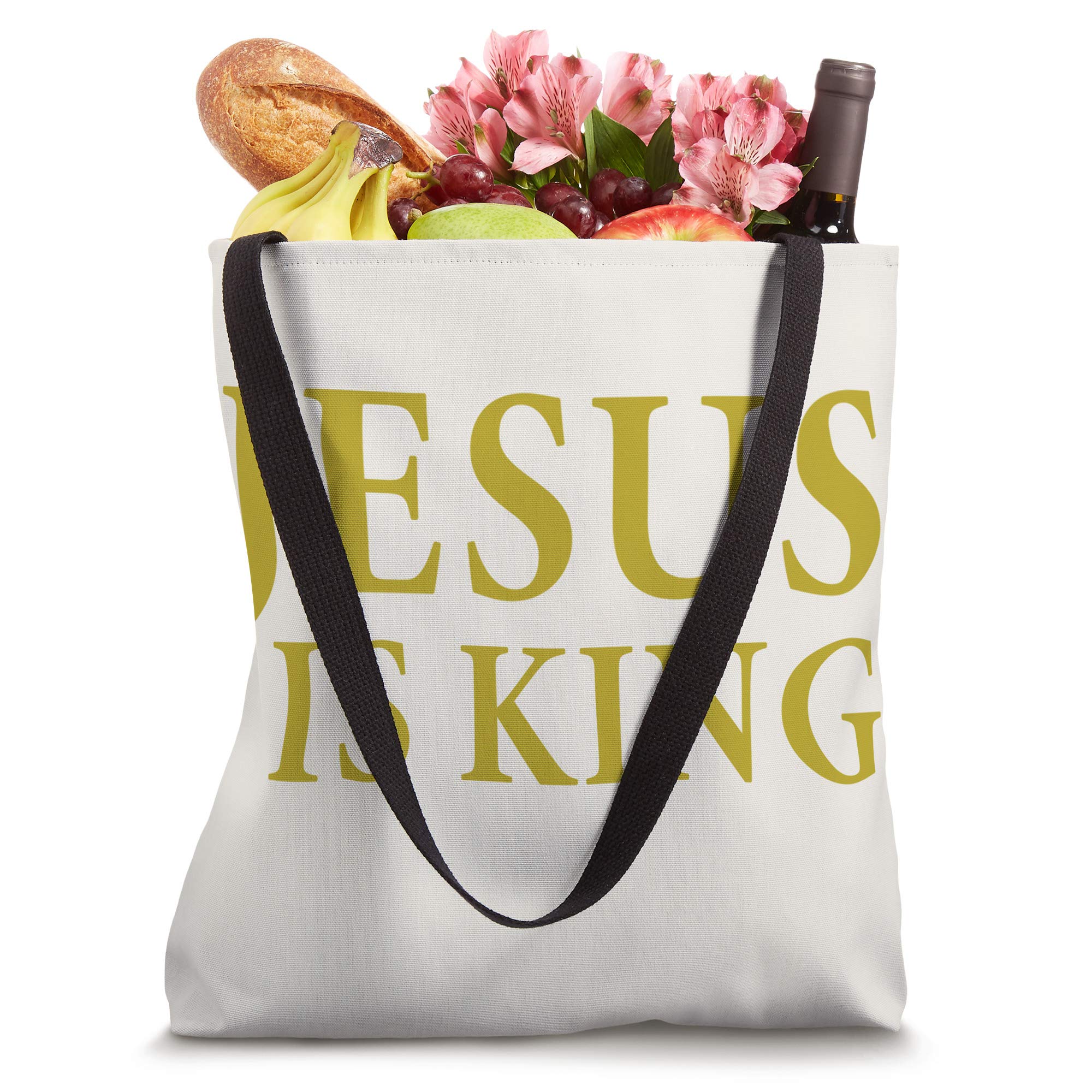Jesus is King Tote Bag - Religious Christian Canvas Shopping Bag with Inspirational Quote - Perfect for Church, Bible Study & Everyday Use