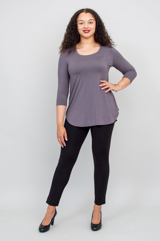Jazz 3/4 Sleeve Women's Bamboo V-Neck Top in Charcoal - Soft & Breathable Casual Shirt for Work, Travel & Everyday Wear