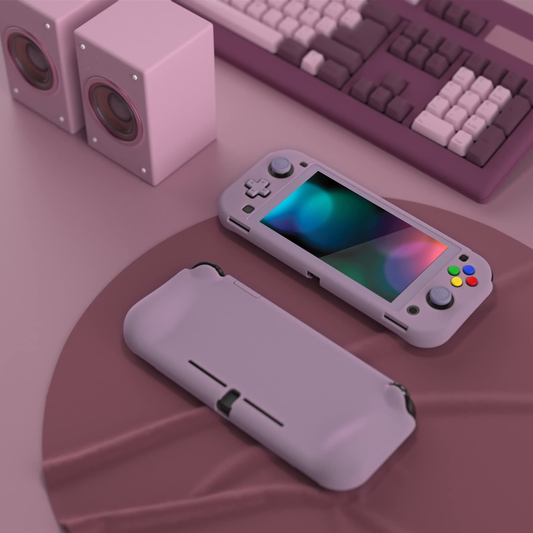 PlayVital ZealProtect Protective Case for Nintendo Switch Lite - Hard Shell Ergonomic Grip Cover with Screen Protector, Thumb Grip Caps & Button Caps (Dark Grayish Violet) | Perfect for Travel, Gaming Sessions & Switch Lite Protection