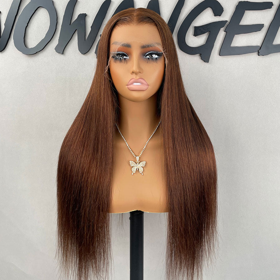 WOWANGEL 13x6 HD Lace Front Wig - Chestnut Brown Skinlike Real Human Hair Wig for Women | Natural Look for Daily Wear, Cosplay & Special Occasions