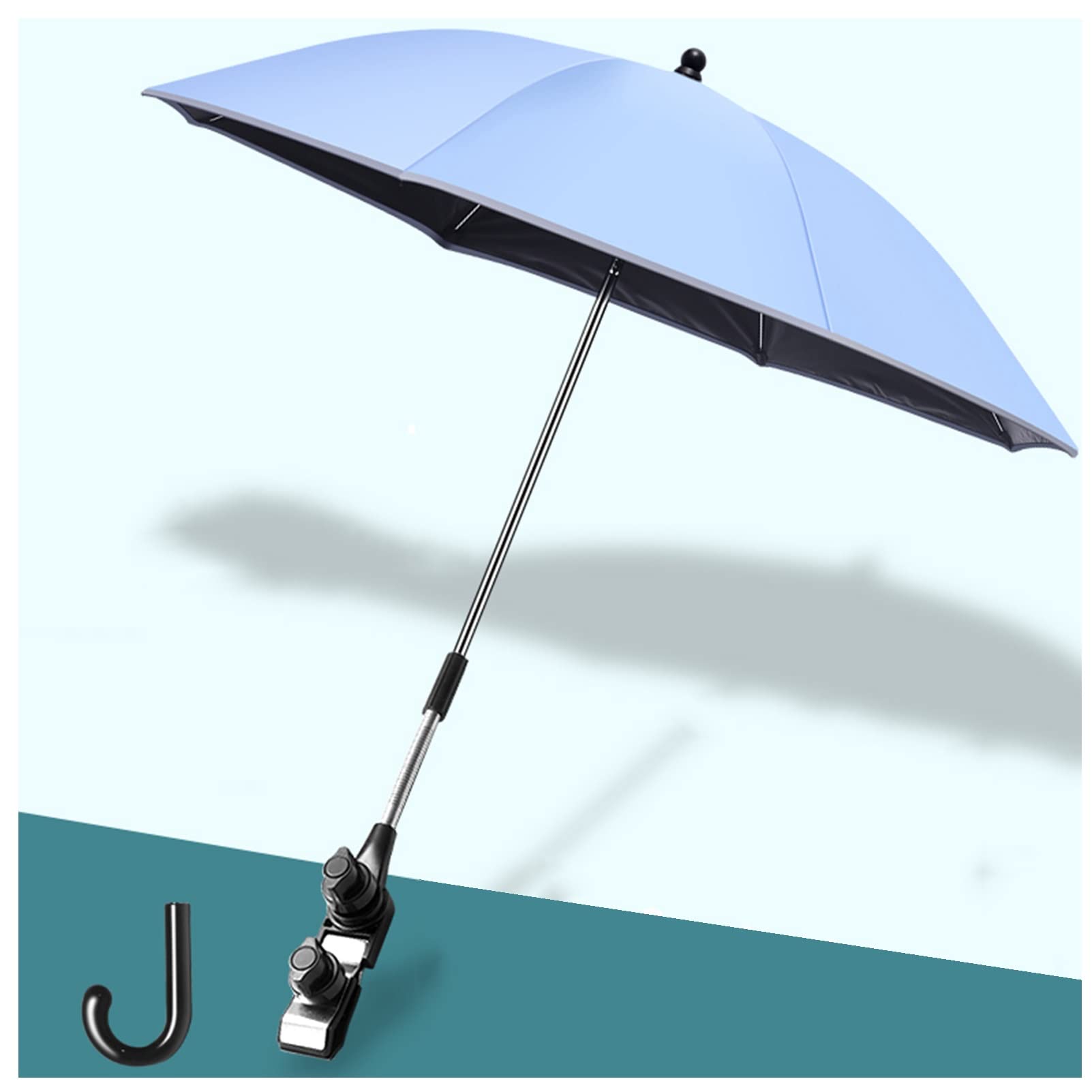 Universal Baby Pram Parasol - 85cm UV50+ Sun Protection Umbrella with Adjustable Clamp for Stroller, Pushchair & Buggy (Blue) - Perfect for Outdoor Walks, Beach Trips & Park Visits