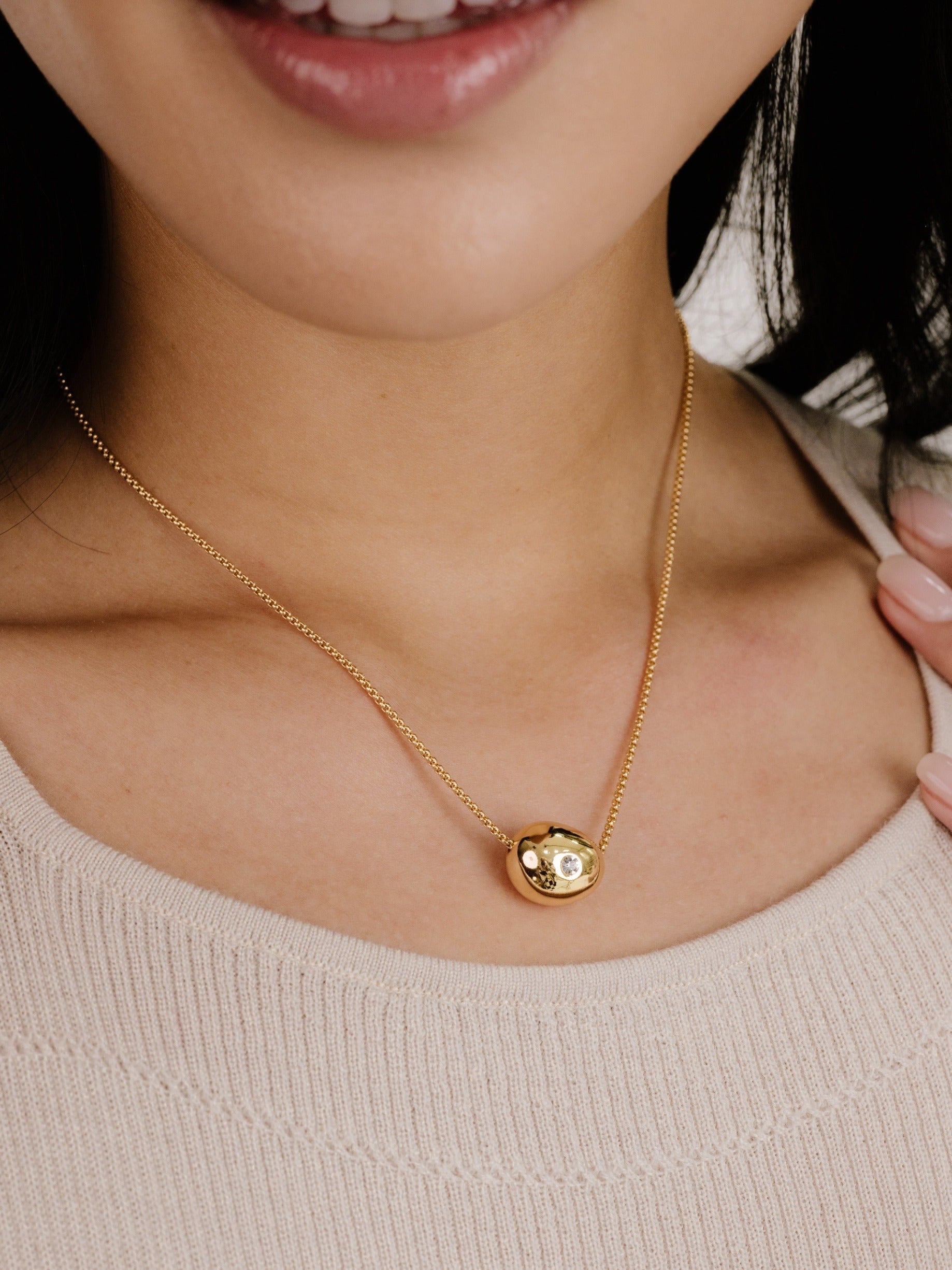 Crystal Dot Pebble Pendant Necklace - Elegant Dainty Jewelry for Women, Gift for Her | Perfect for Everyday Wear, Date Night & Special Occasions