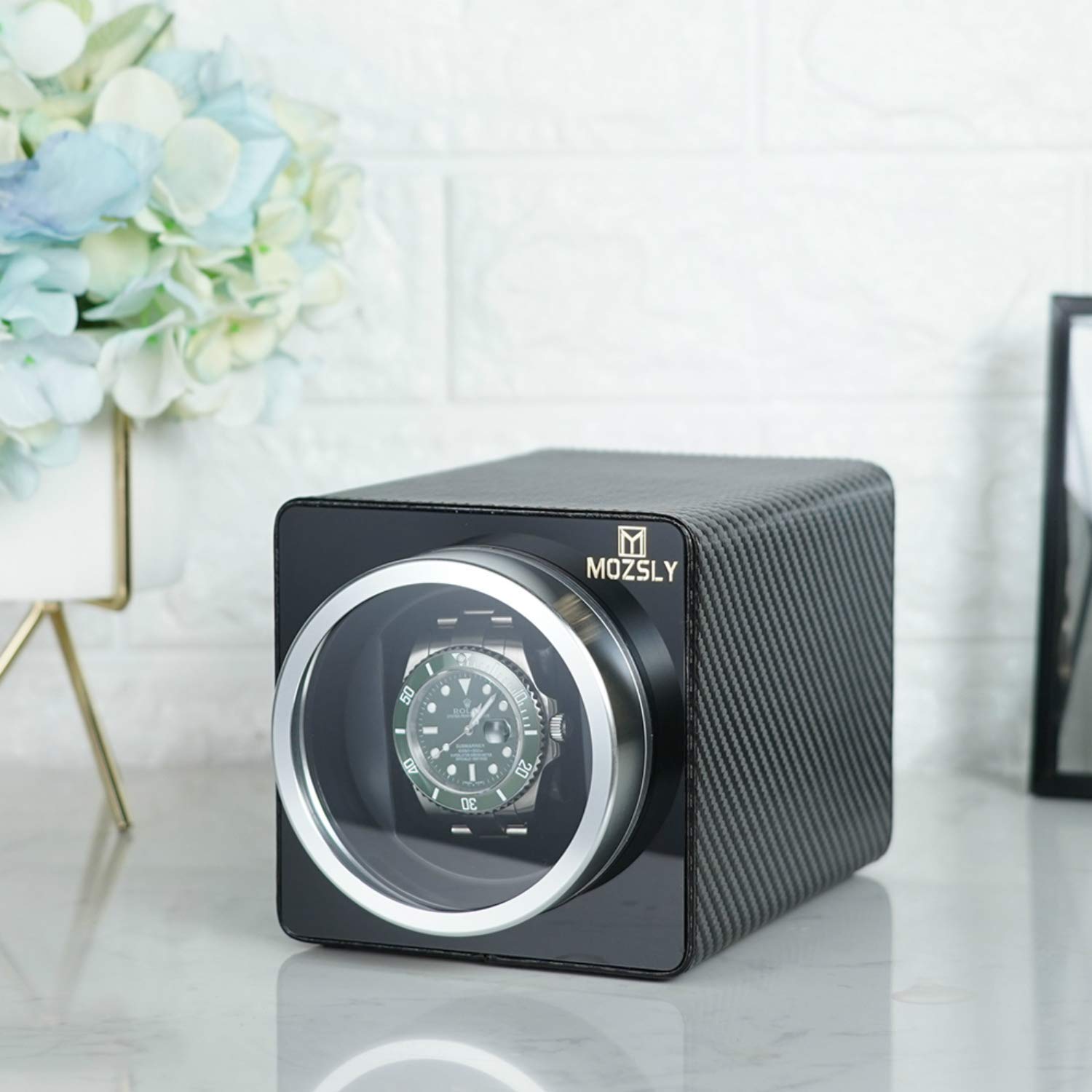 MOZSLY Automatic Watch Winder for Men & Women - Quiet Motor with 4 Rotation Modes - Luxury Watch Storage Box for Rolex, Omega & More - Perfect for Travel, Office & Home Display
