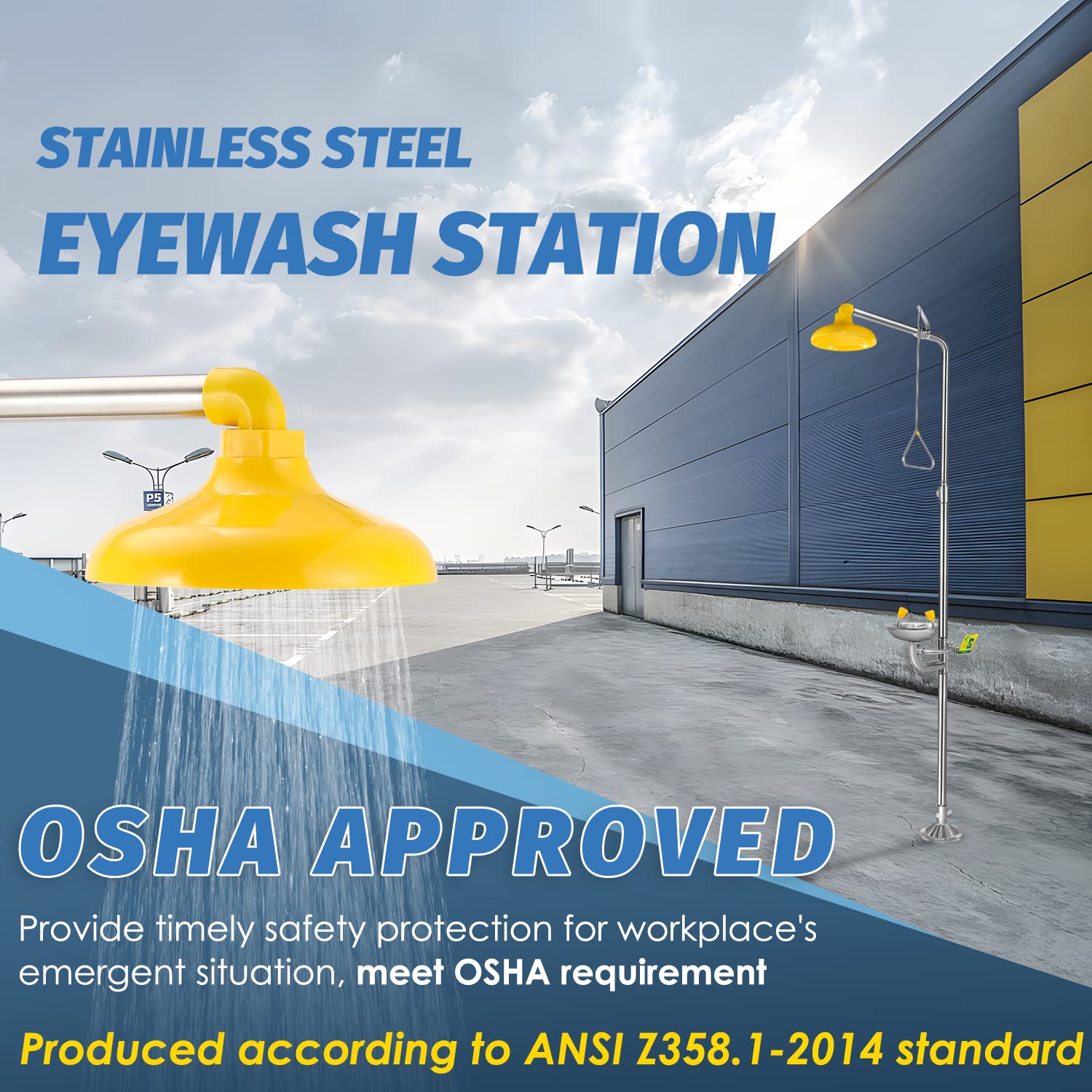 Emergency Eye Wash and Shower Station - OSHA Approved Stainless Steel Safety Equipment with NPT Threads for Industrial, Commercial & Laboratory Use | Perfect for Chemical Spills, Workplace Accidents & First Aid Scenarios