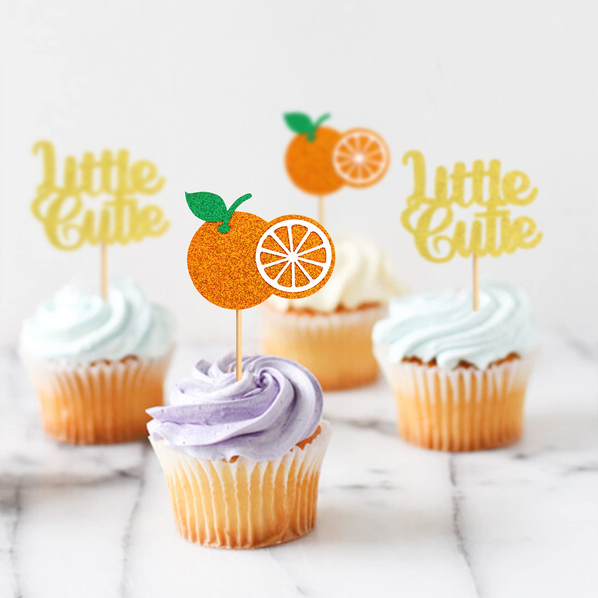 30 Pack Gold Citrus Garland Cupcake Toppers - Orange Cupcake Picks for Baby Showers, Birthday Parties, Wedding Decorations & Cake Decorating Supplies - Perfect for Dessert Table Displays & Holiday Celebrations