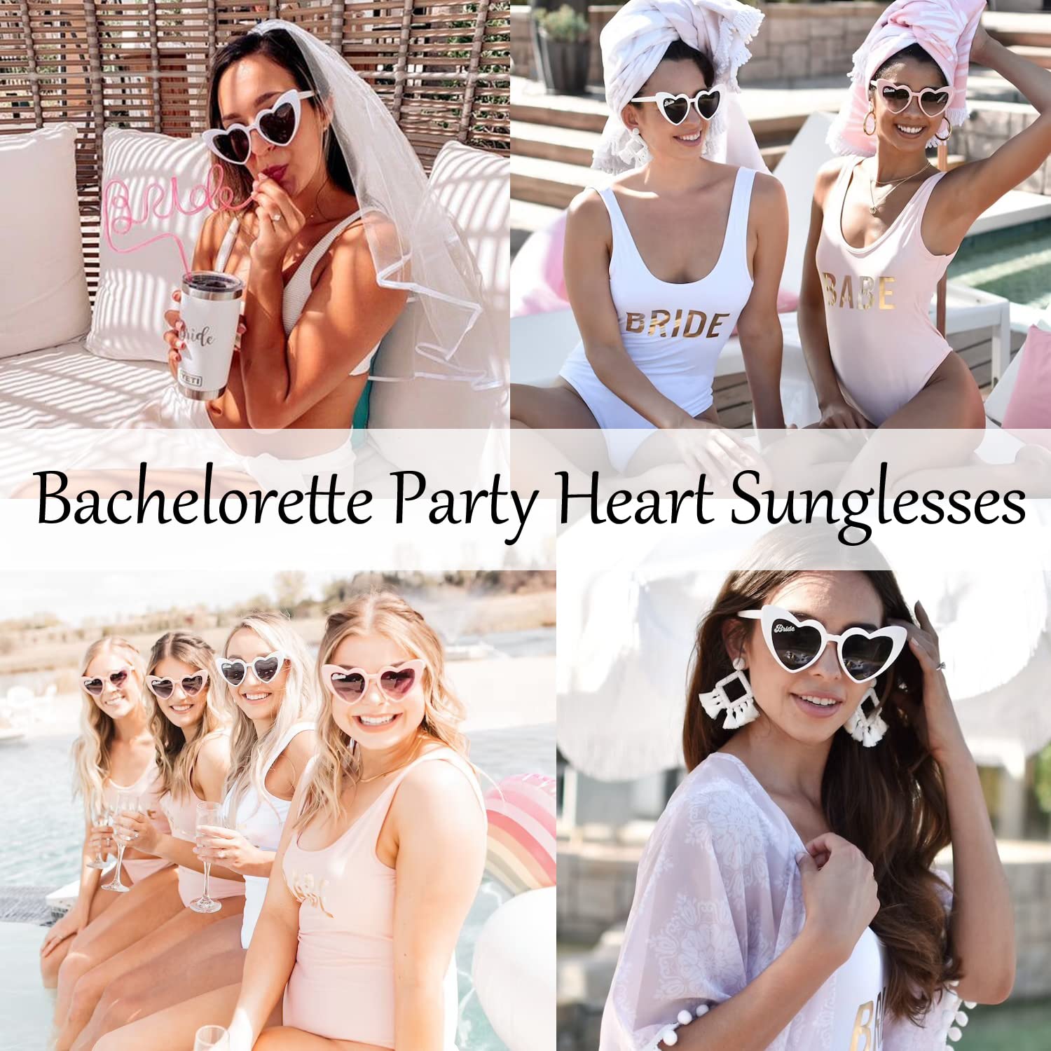 Lorcolais Heart-Shaped Sunglasses & Retro Cat Eye Sunglasses – Bachelorette Party Favors, Bridesmaid Proposal Gifts for Women – Perfect for Weddings, Girls' Night Out, and Summer Beach Parties
