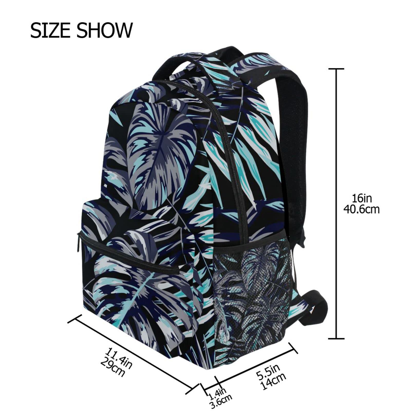 ACPIGGTO Backpack - Lightweight Daypack Shoulder Bag for Gym, Sports & Travel - Navy Blue with Tropical Palm Leaves Design - Unisex Casual Backpack for Men & Women - Perfect for Workout, Hiking, School & Daily Commute