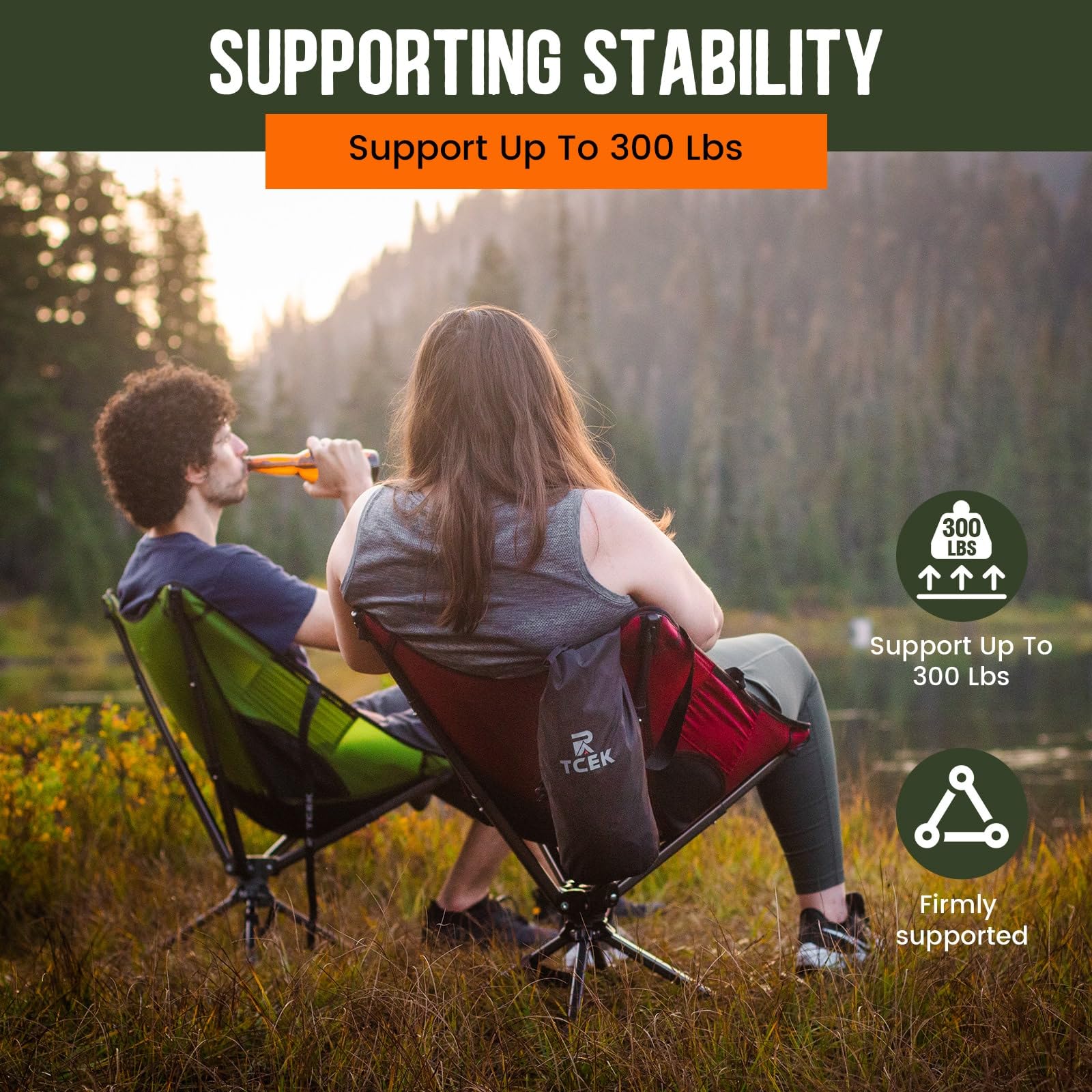 Upgraded Swivel Portable Folding Chair - Compact & Lightweight Collapsible Chair for Adults, Sets Up in 8 Seconds, Supports 300 lbs - Perfect for Camping, Travel, Hiking, Beach, Picnics, Backyard & Outdoor Events