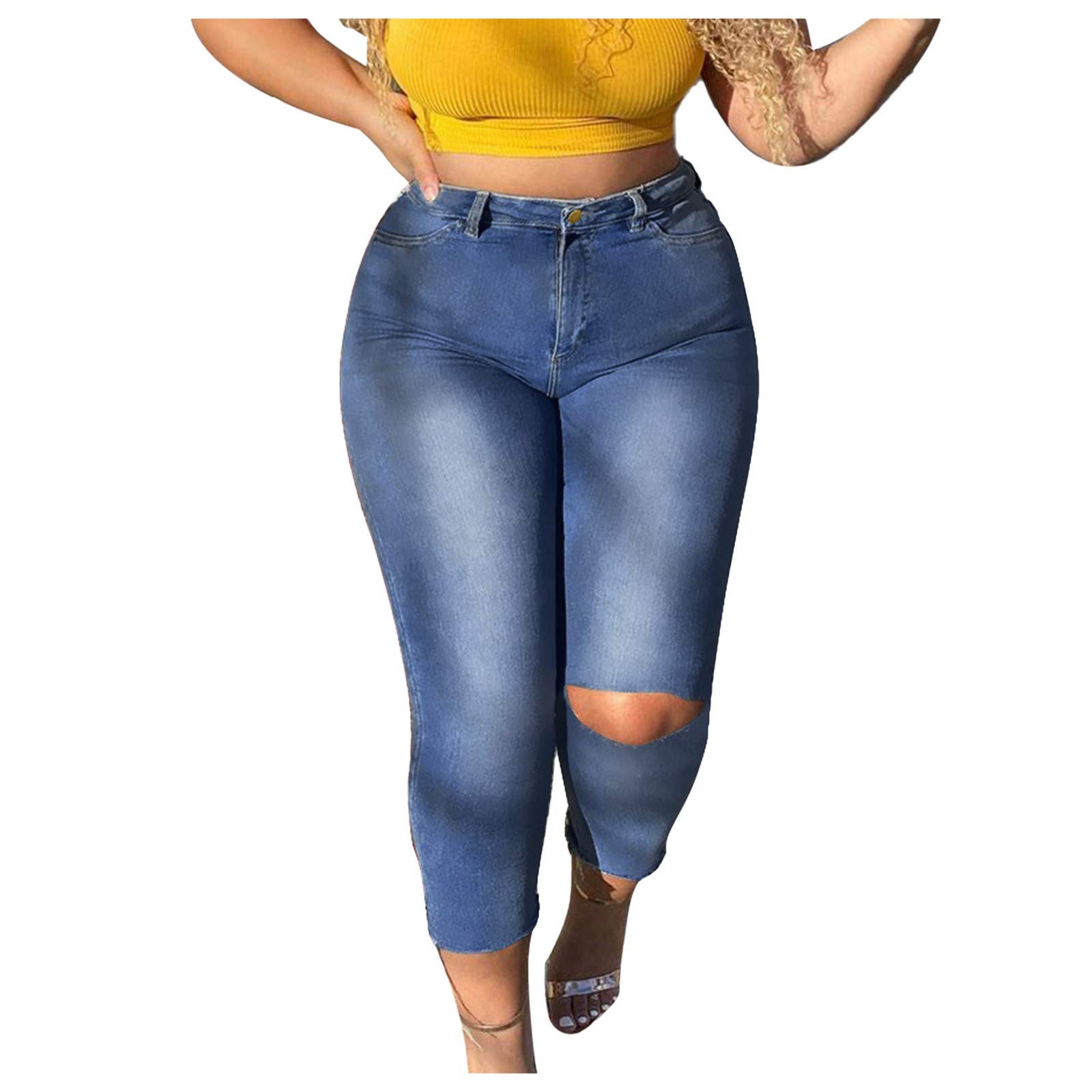 Distressed Skinny Jeans for Women - High Rise Cropped Denim Pants with Stretch, Destroyed Jeggings | Perfect for Casual Outfits, Streetwear & Night Out Looks