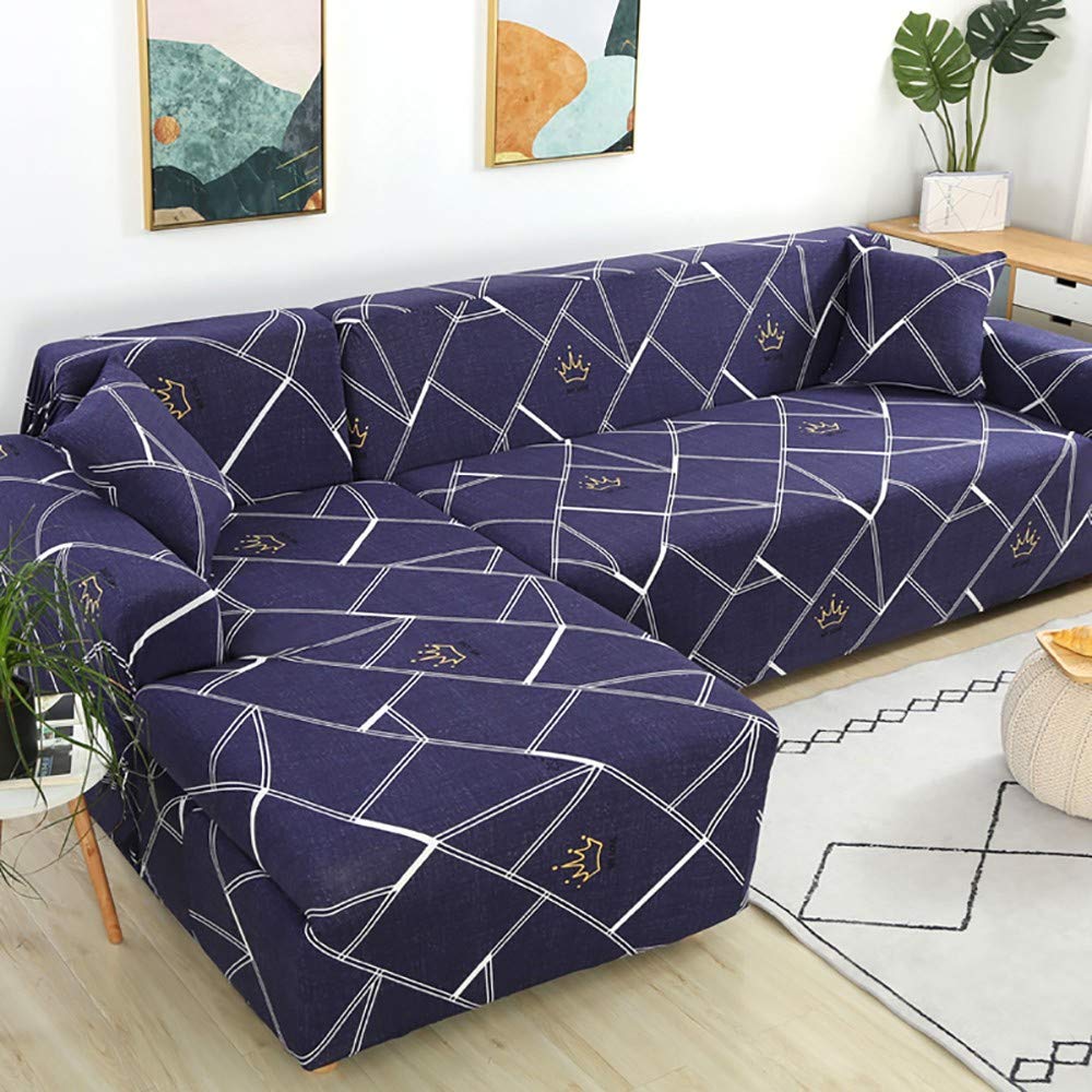 L-Shaped Sectional Sofa Cover - 2-Piece Stretchable Sofa Slipcover for 3-4 Seater with Pillow Cover - Spandex Knitted Fabric Furniture Protector - 360° Full Coverage Design - All Season Universal Fit - Perfect for Living Room, Family Room & Home Theater