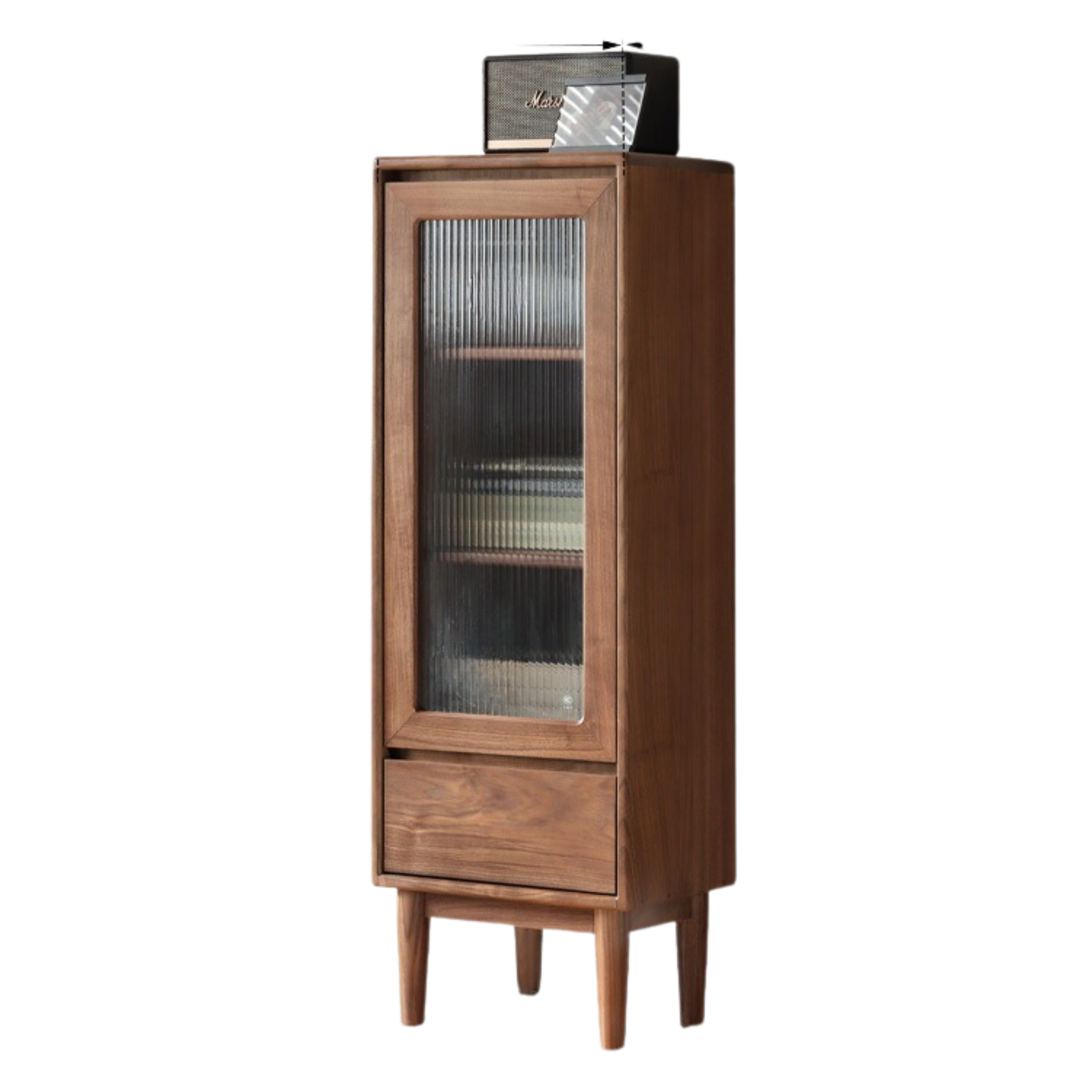 Solid Black Walnut Wood Side Cabinet - Vintage Narrow Storage Cabinet for Bedroom, Living Room & Entryway - Handcrafted Wooden Nightstand with Drawer & Shelf