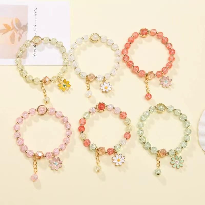 POYAMUSE Colorful Flower Charm Bracelet - Boho Daisy Crystal Beaded Bracelet for Women | Handmade Jewelry Gift for Her, Summer Festival, Beach Party & Boho Fashion Accessory