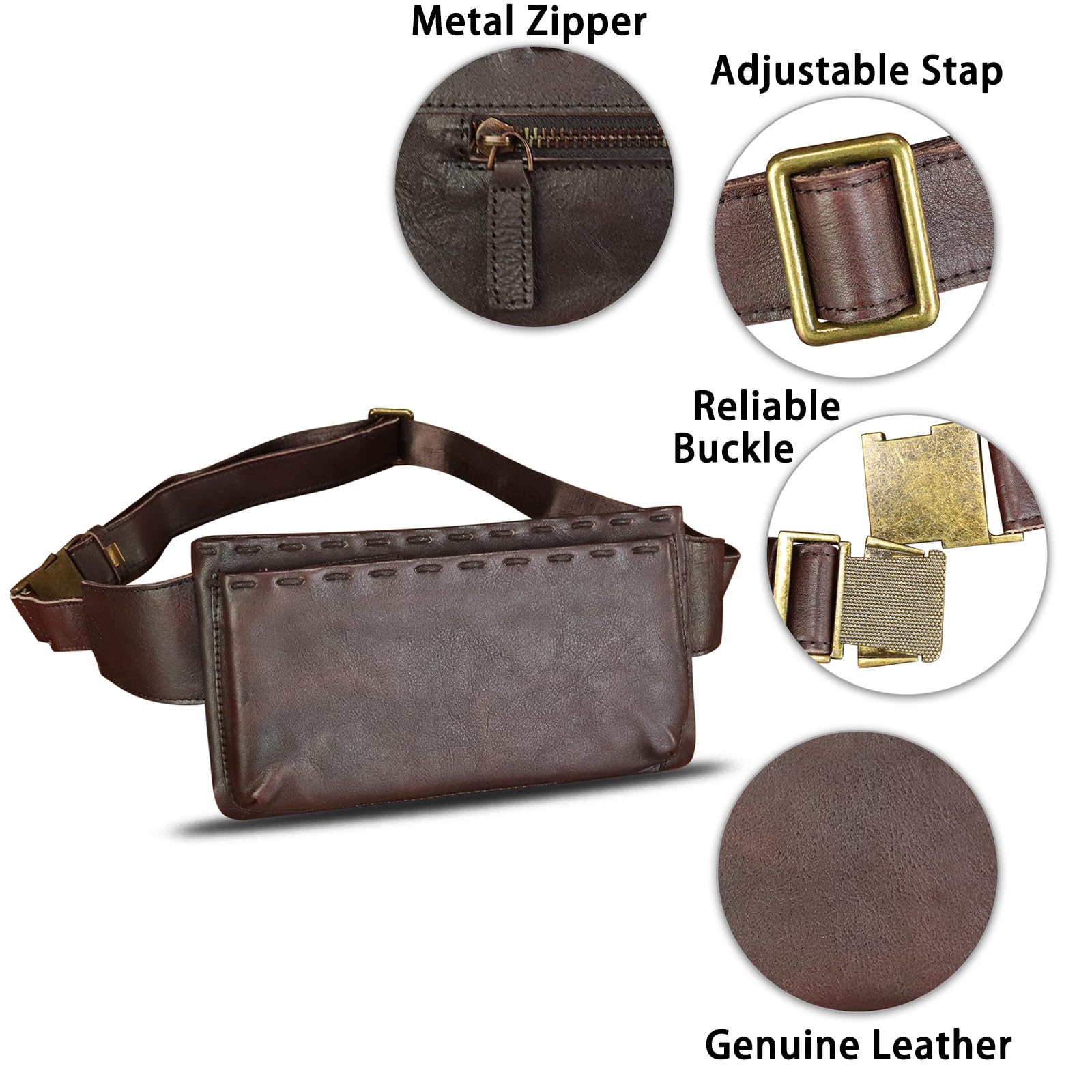 Genuine Leather Waist Bag for Women & Men - Premium Real Leather Fanny Pack, Sling Bag & Crossbody Purse - Perfect for Travel, Hiking & Everyday Use (Coffee Brown)