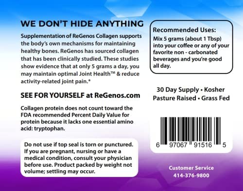 30-Day Supply Hydrolyzed Collagen Peptides Powder - Unflavored Protein Supplement for Skin, Hair & Joint Support - Gluten Free, Kosher Certified (1 Pack) | Ideal for Smoothies, Coffee & Baking Recipes