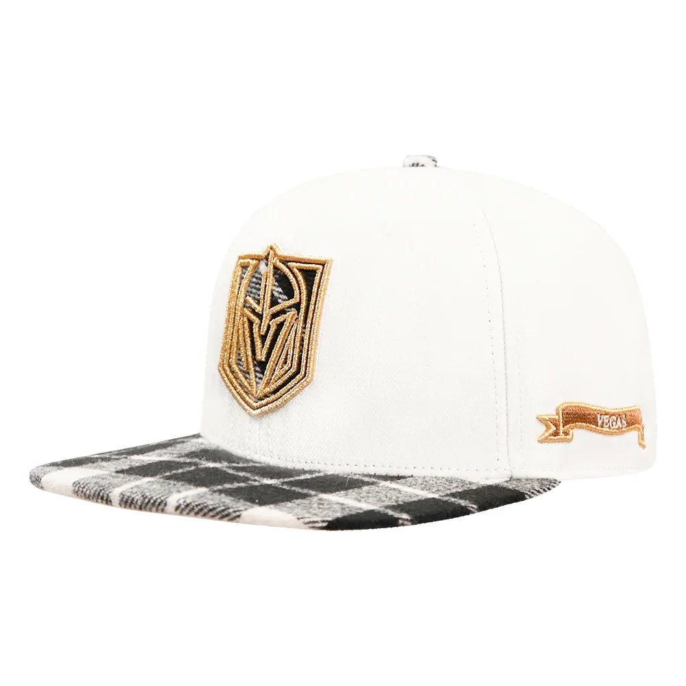 Pro Standard Vegas Golden Knights Unisex Plaid Snapback Hat - White Wool Brim, Adjustable Fit for Men & Women - Perfect for Sports Fans, Game Day, and Casual Outfits