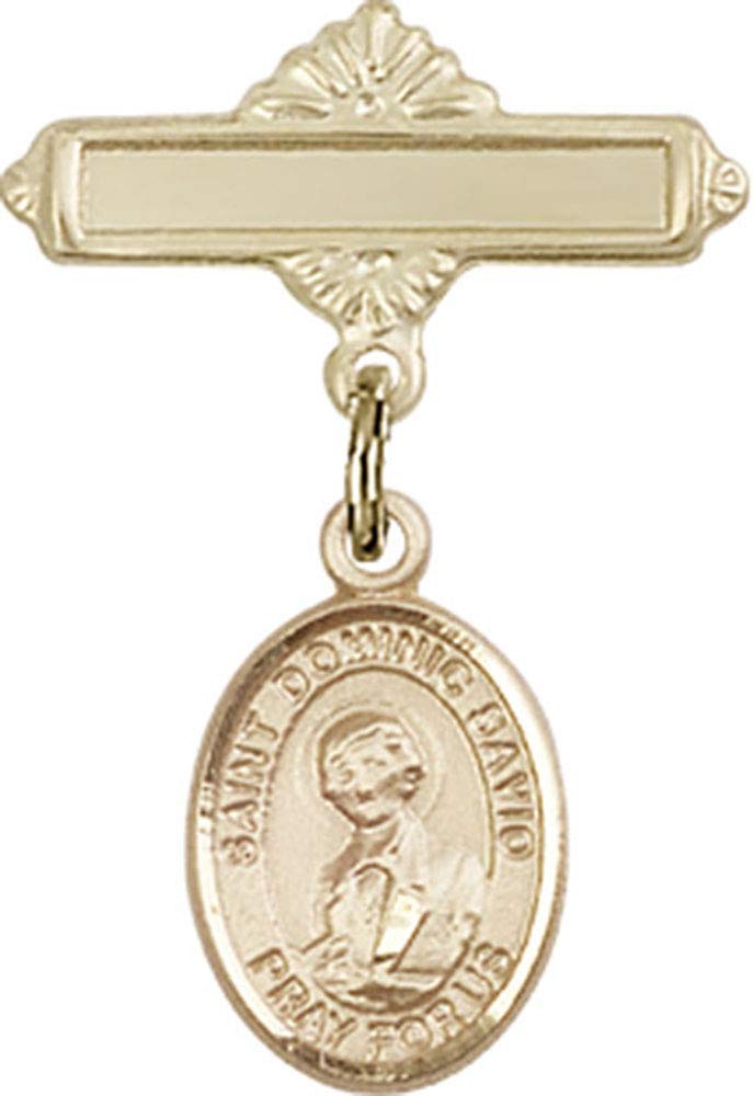 St. Dominic Savio Gold Filled Baby Badge with Charm & Polished Pin - Religious Jewelry for Baptism, First Communion & Christening Gifts - Made in USA