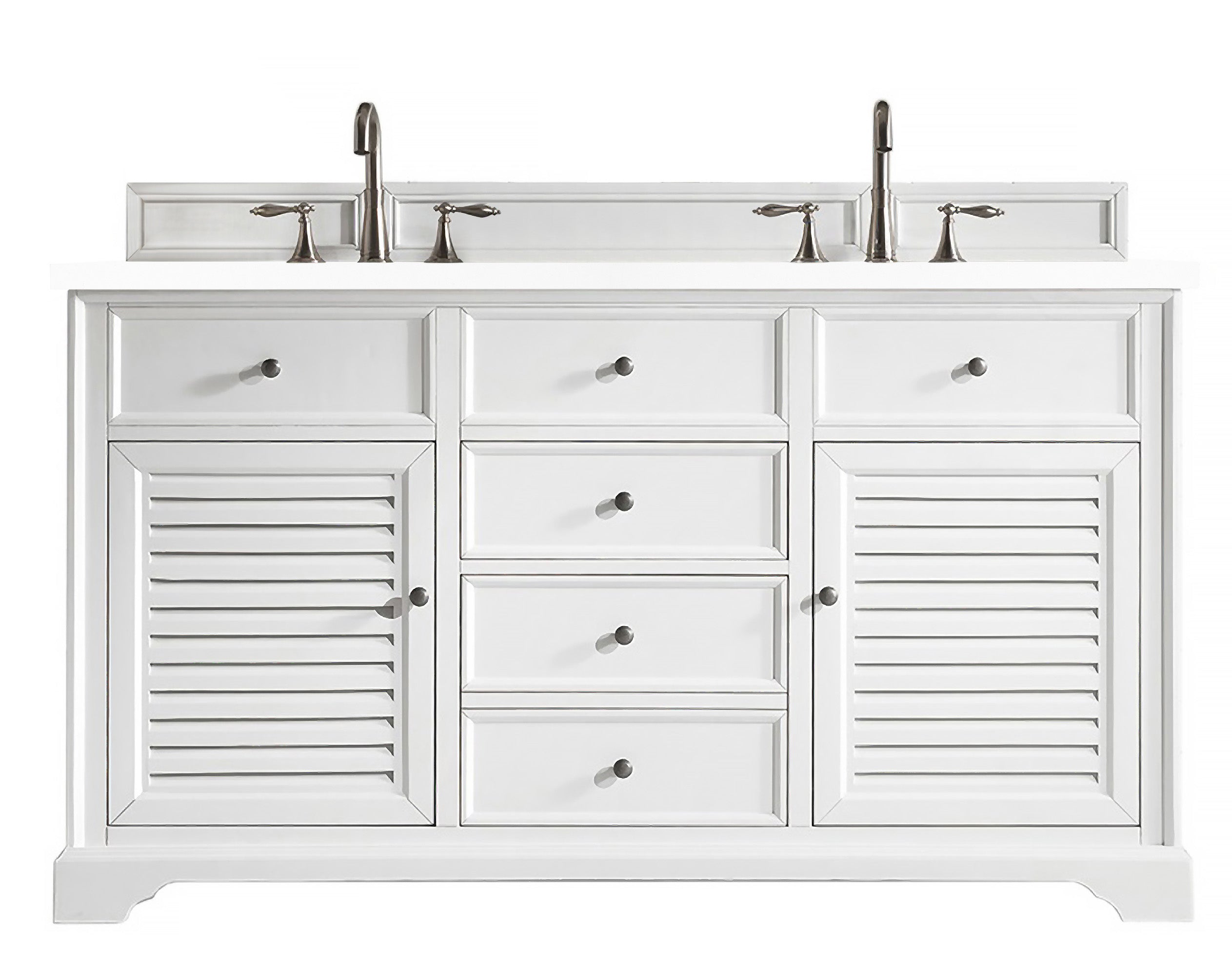Savannah 60-Inch Double Vanity Cabinet with White Zeus Quartz Top - Bright White Bathroom Vanity with 3CM Thick Countertop | Perfect for Master Bathroom Renovation & Modern Home Decor