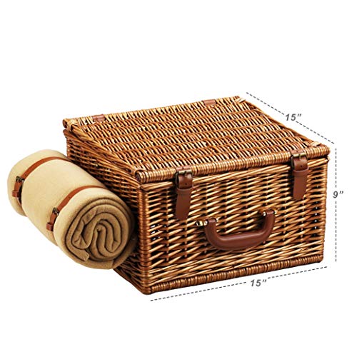 Personalized English-Style Willow Picnic Basket for 2 - Includes Coffee Set & Blanket - Perfect for Romantic Outdoors, Beach Picnics & Garden Parties