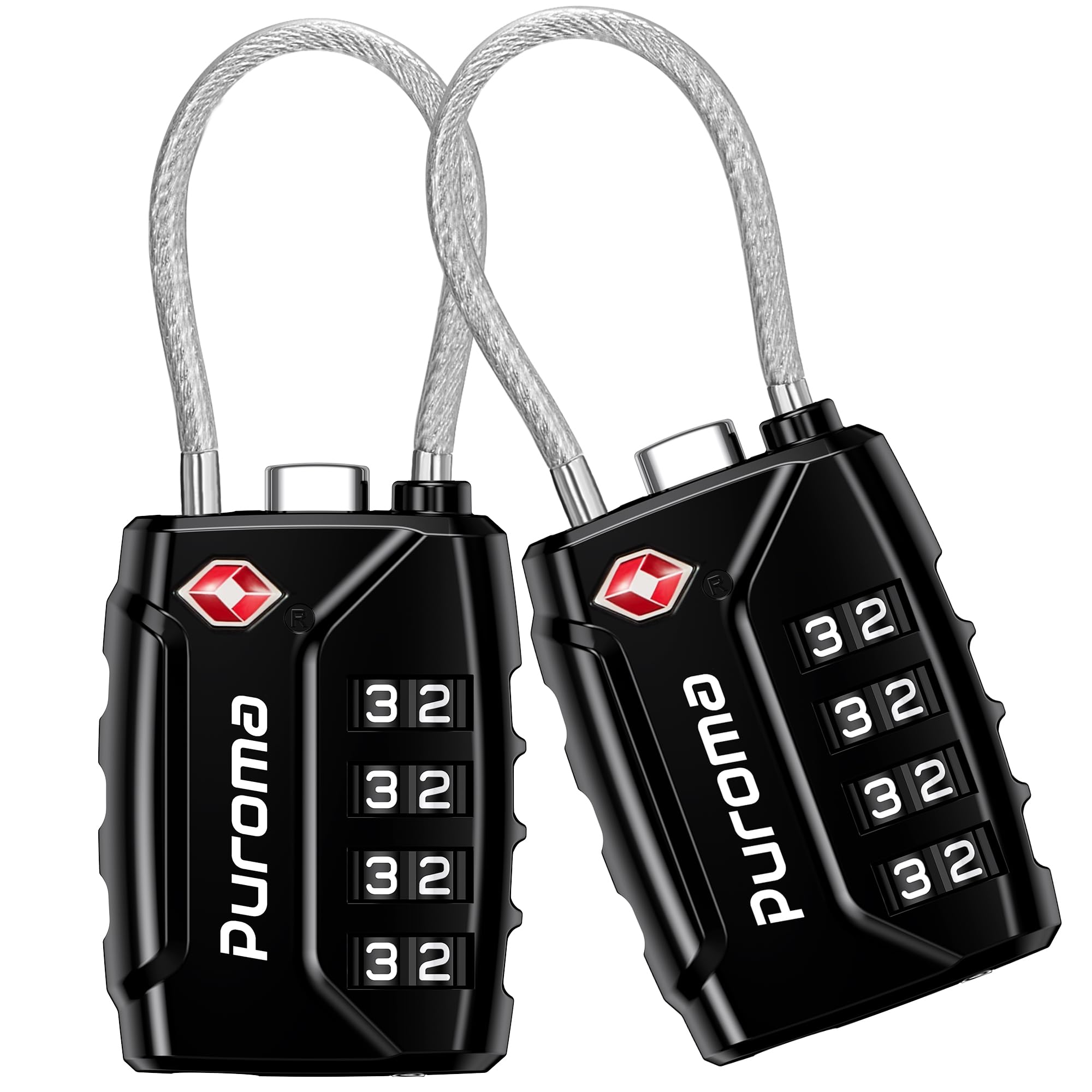 Puroma 2 Pack TSA Approved Luggage Locks - Secure 4 Digit Combination Travel Locks with Resettable Code & Durable Zinc Alloy Body for Suitcases, Backpacks, Gym Lockers & Toolboxes (Black) - Perfect for Air Travel, School, Work & Outdoor Adventures