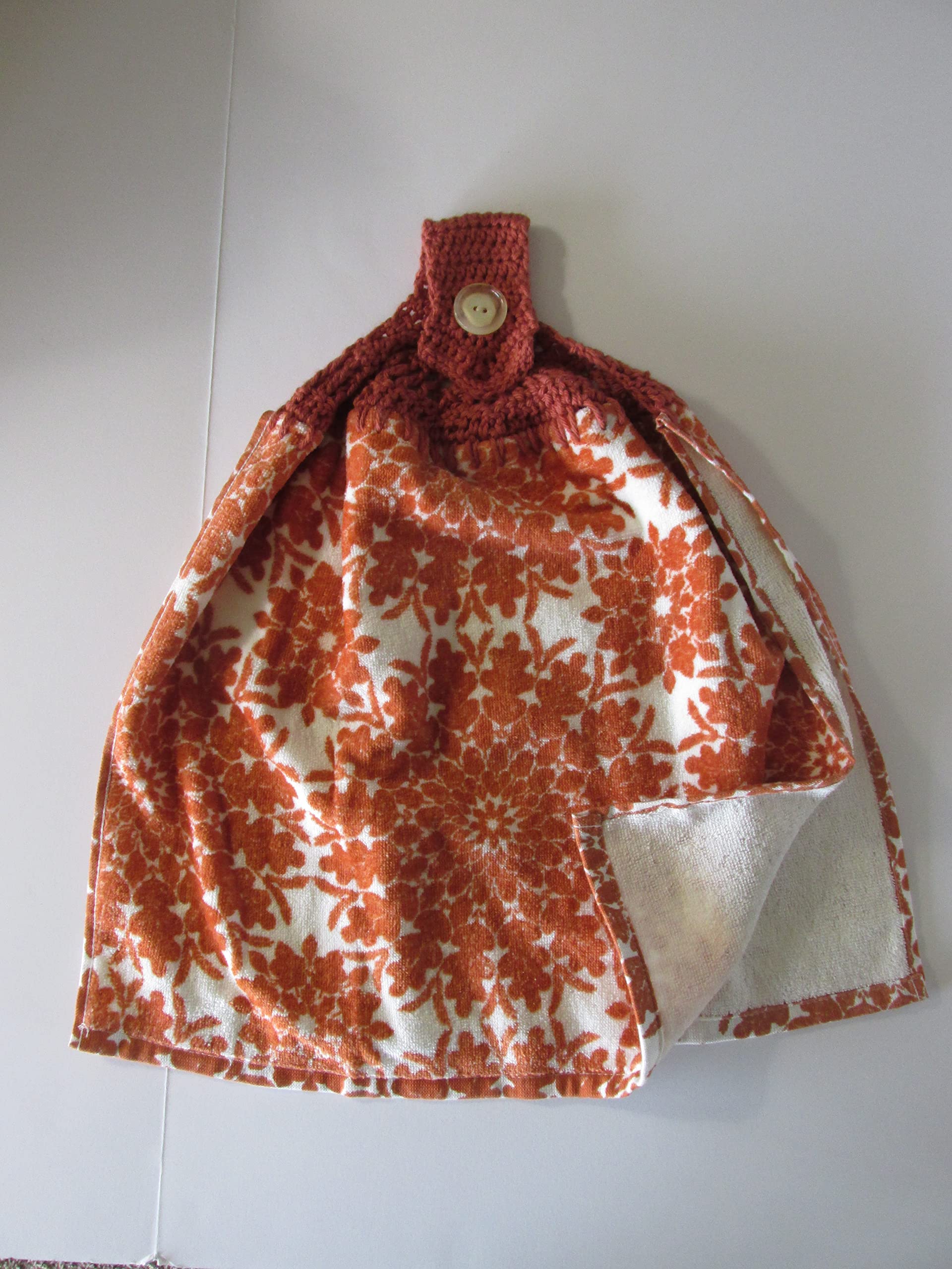 Pumpkin Medallion Crochet Top Double Layer Fall Hanging Towel - Bruschetta Cotton Crochet Kitchen Towel for Autumn Decor & Thanksgiving Table Setting