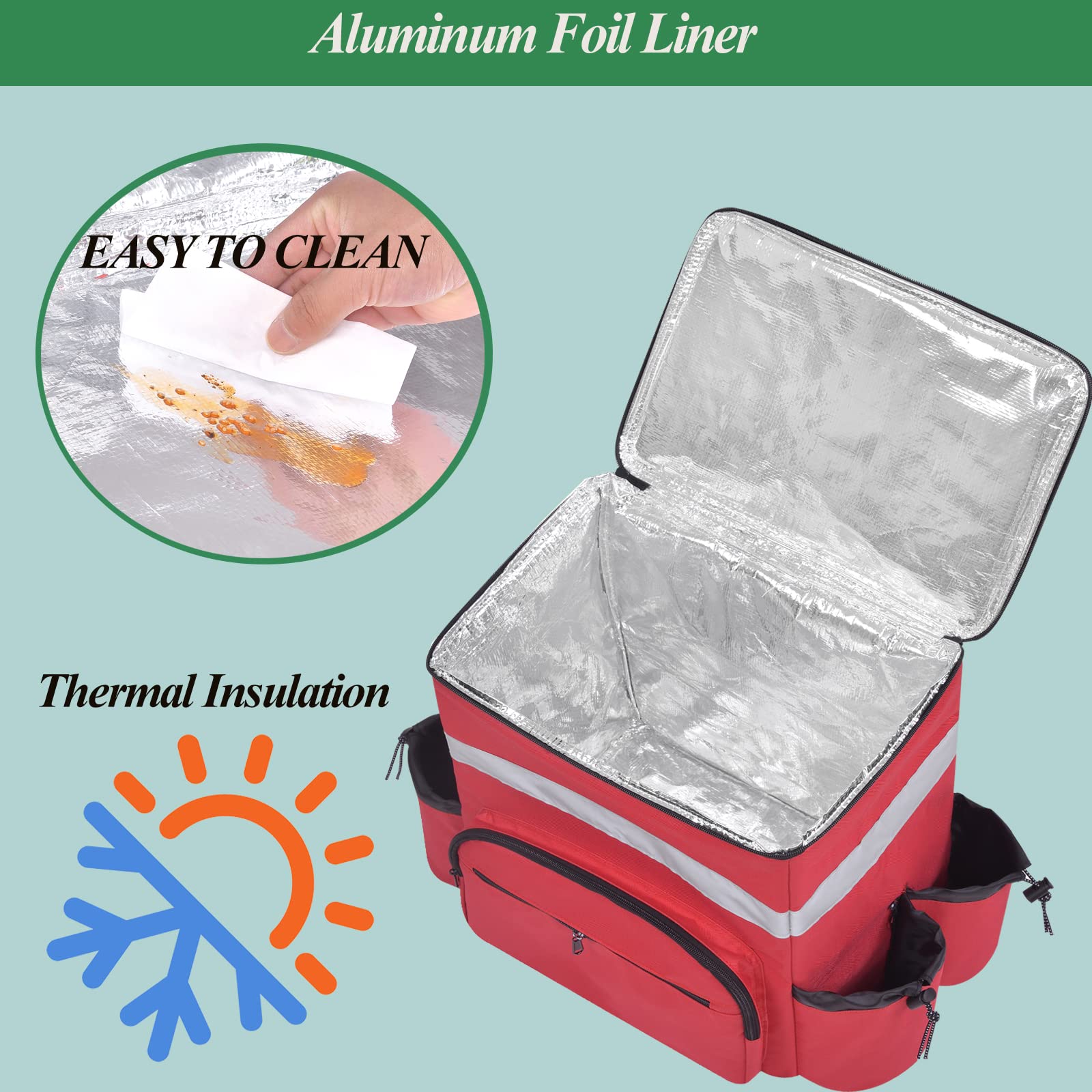 **Insulated Pizza Delivery Backpack with Cup Holders & Support Boards – Hot/Cold Food Carrier for Bike Delivery – Perfect for Uber Eats, DoorDash & Restaurant Takeout (Red)**