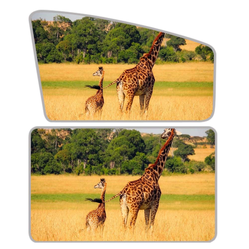 HUISEFOR Cute Giraffe Car Sunshade for Windshield - Brown UV Protection Sun Visor for Car & SUV - Blocks 99% Harmful Rays - Set of 2 - Perfect for Summer Driving, Road Trips & Parking Protection
