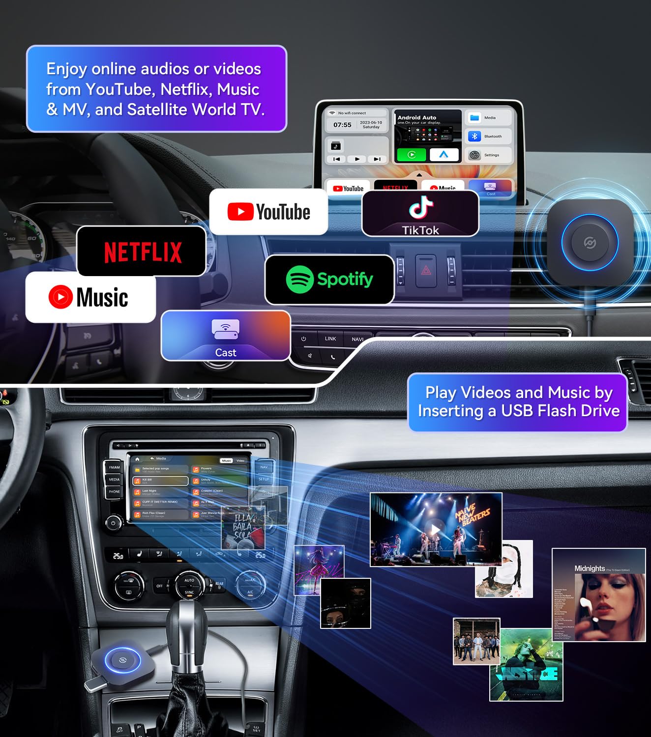 Wireless CarPlay & Android Auto Adapter - Magic Box for 2015+ Cars | Netflix/YouTube/TikTok/Disney+ Streaming | Factory Wired CarPlay Conversion | Perfect for Commuting & Road Trips