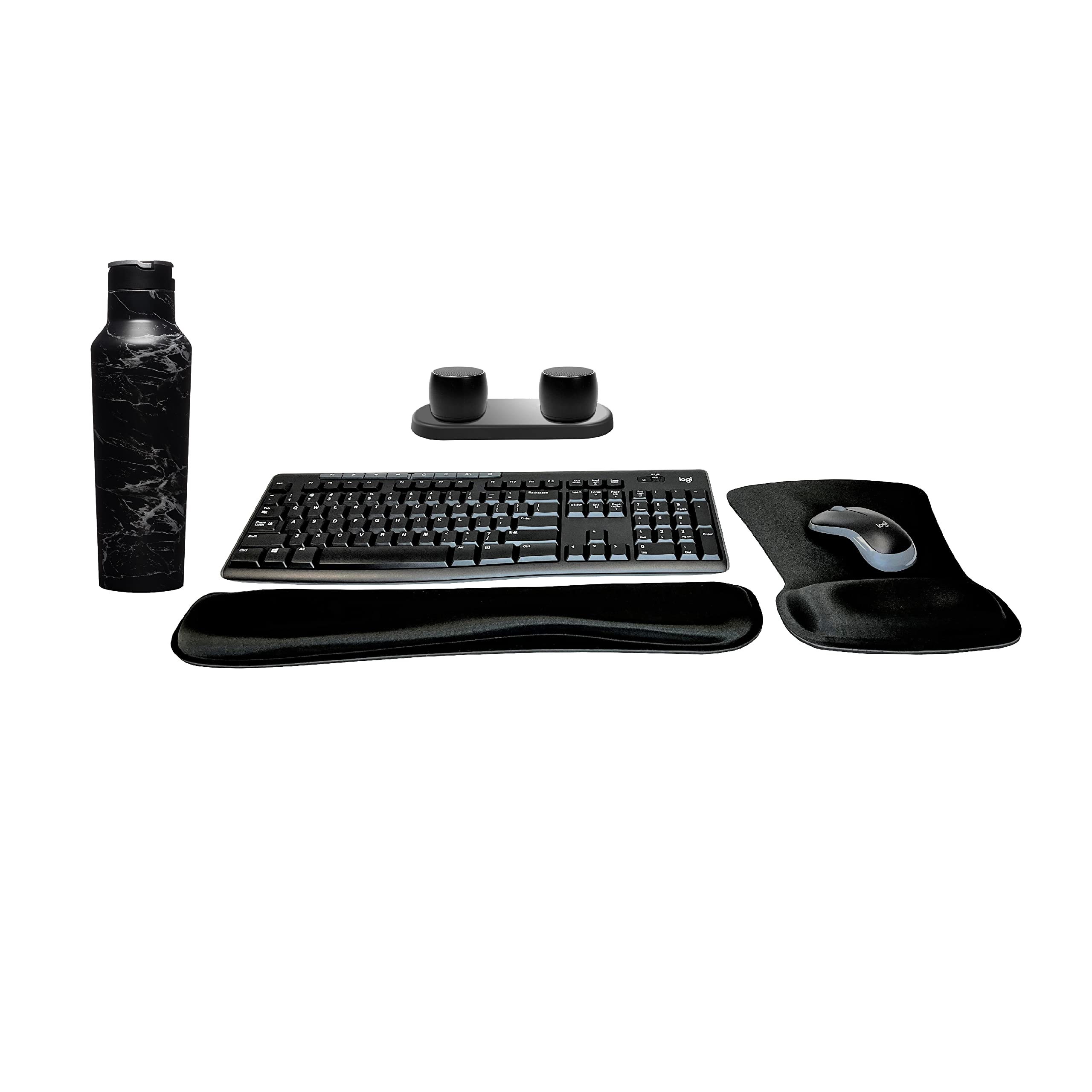 Logitech MK270 Wireless Keyboard and Mouse Combo for Home Office - Includes 2 Portable Bluetooth Speakers, Charging Tray, Ergonomic Wrist Rest, Mouse Pad & 20oz Water Bottle - Perfect for Remote Work, Gaming & Travel