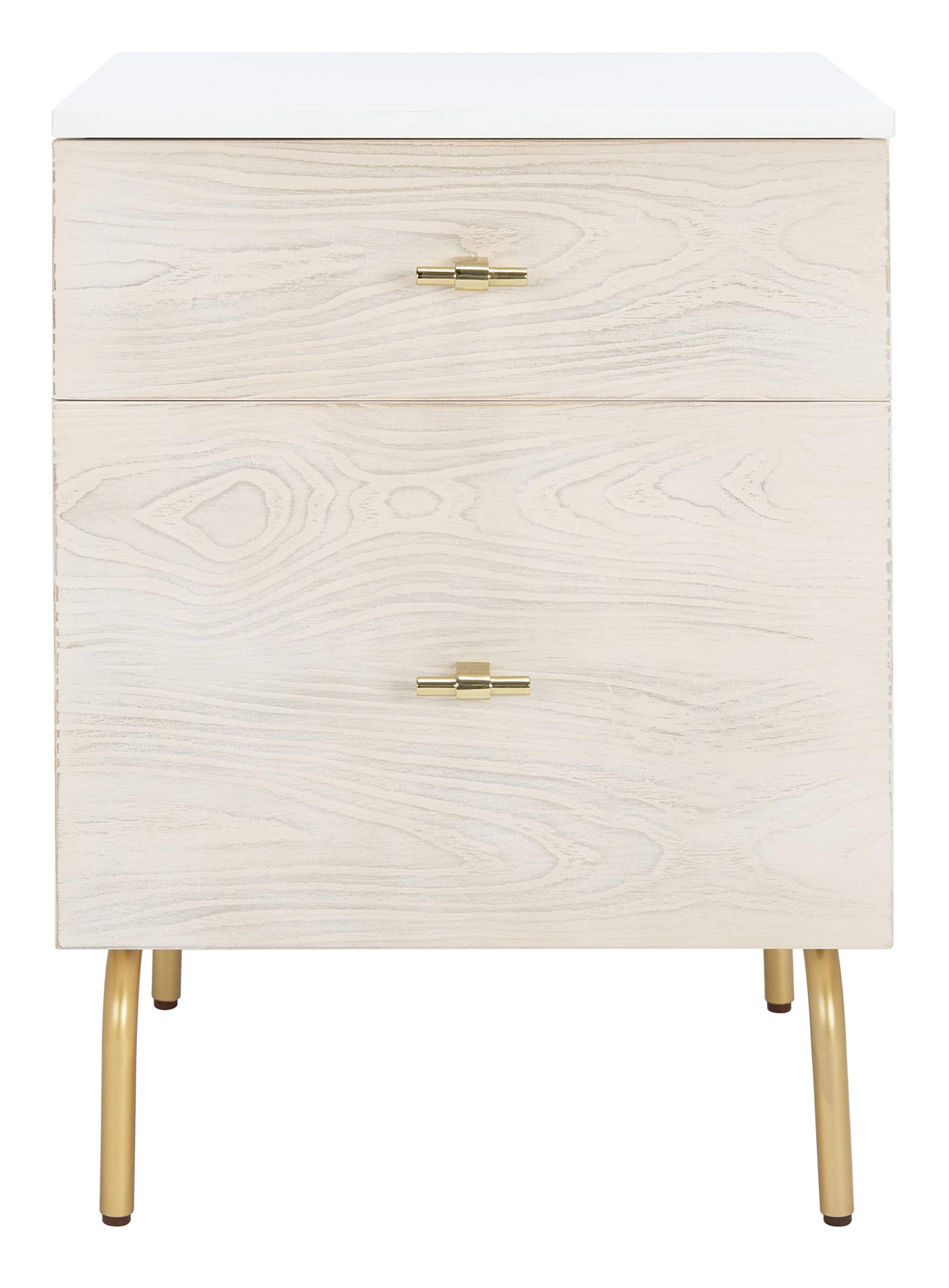SAFAVIEH Genevieve 2-Drawer Nightstand - White Washed Wood Bedside Table with Storage for Bedroom, Living Room & Office - Modern Farmhouse Style Night Stand with Smooth Gliding Drawers