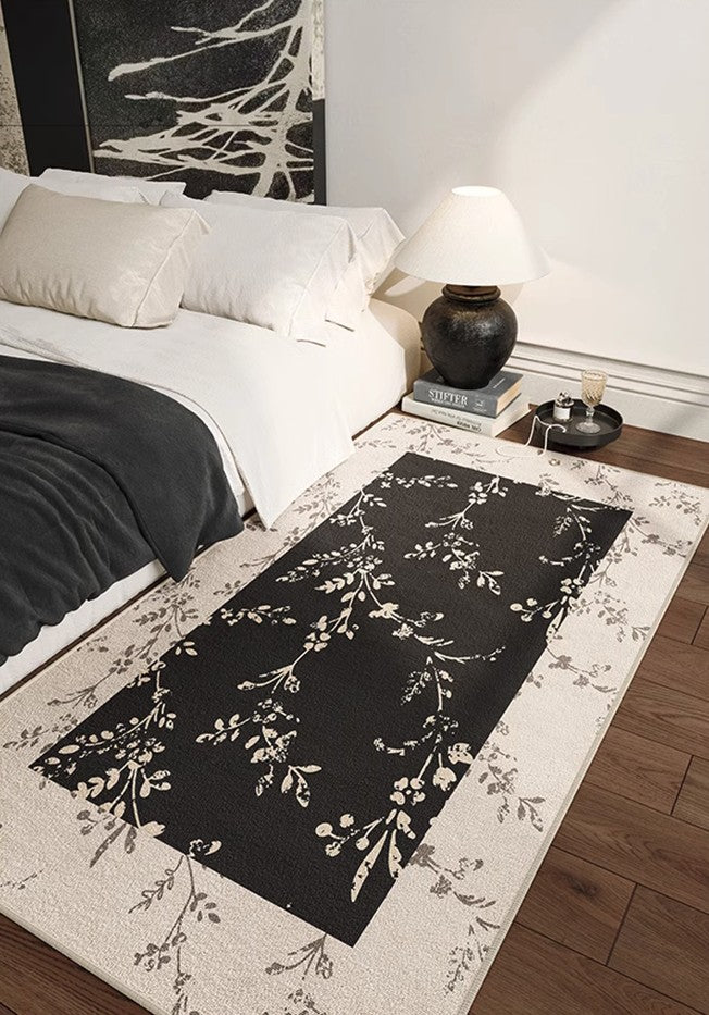 Modern Large Black Floral Geometric Area Rug - Contemporary Floor Carpet for Living Room, Dining Room & Bedroom - Soft Non-Slip Home Decor for Cozy Spaces