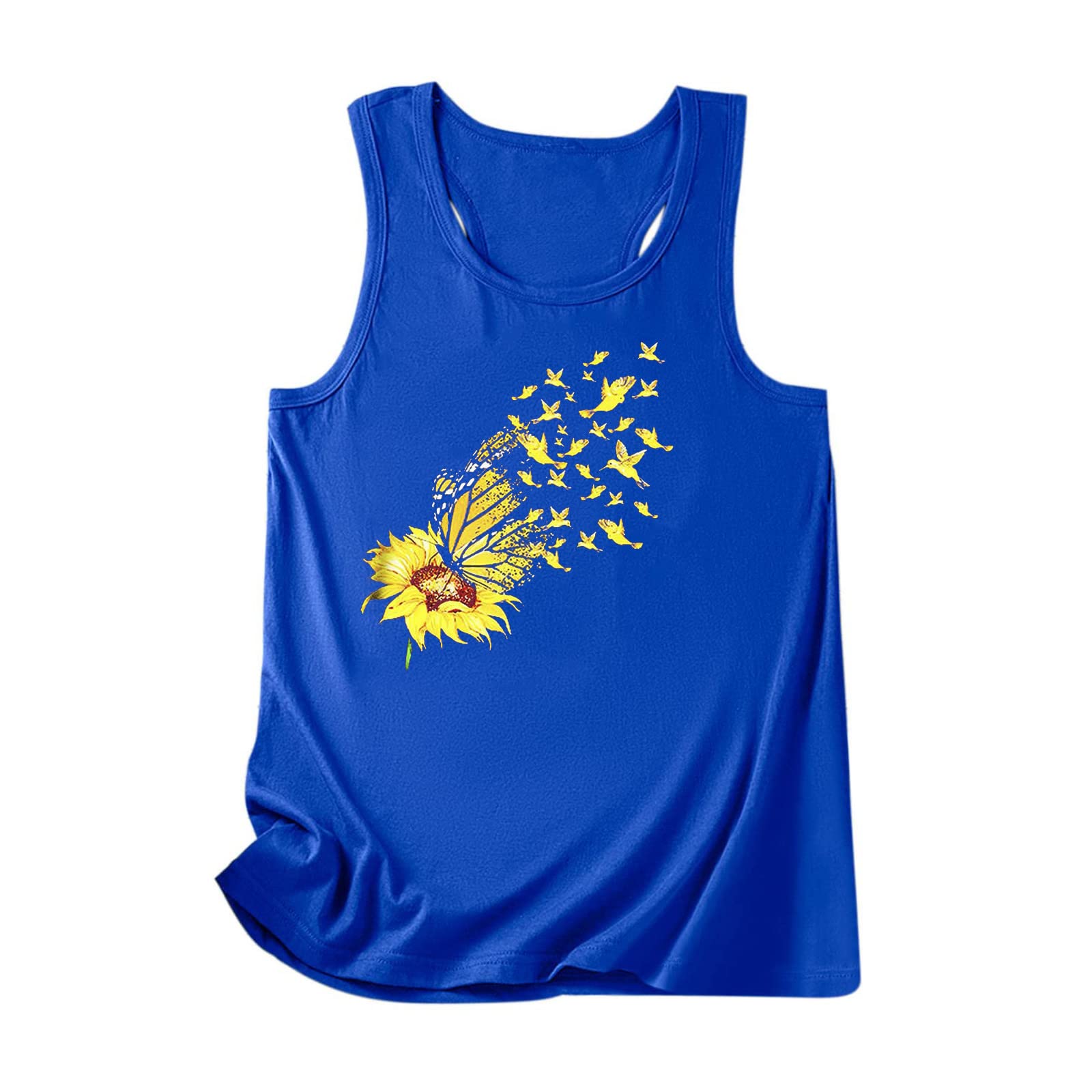 Women's Linen Sleeveless Tunic Tops - Casual Sunflower Graphic T-Shirts & Loose Crewneck Blouses for Beach, Summer & Boho Fashion