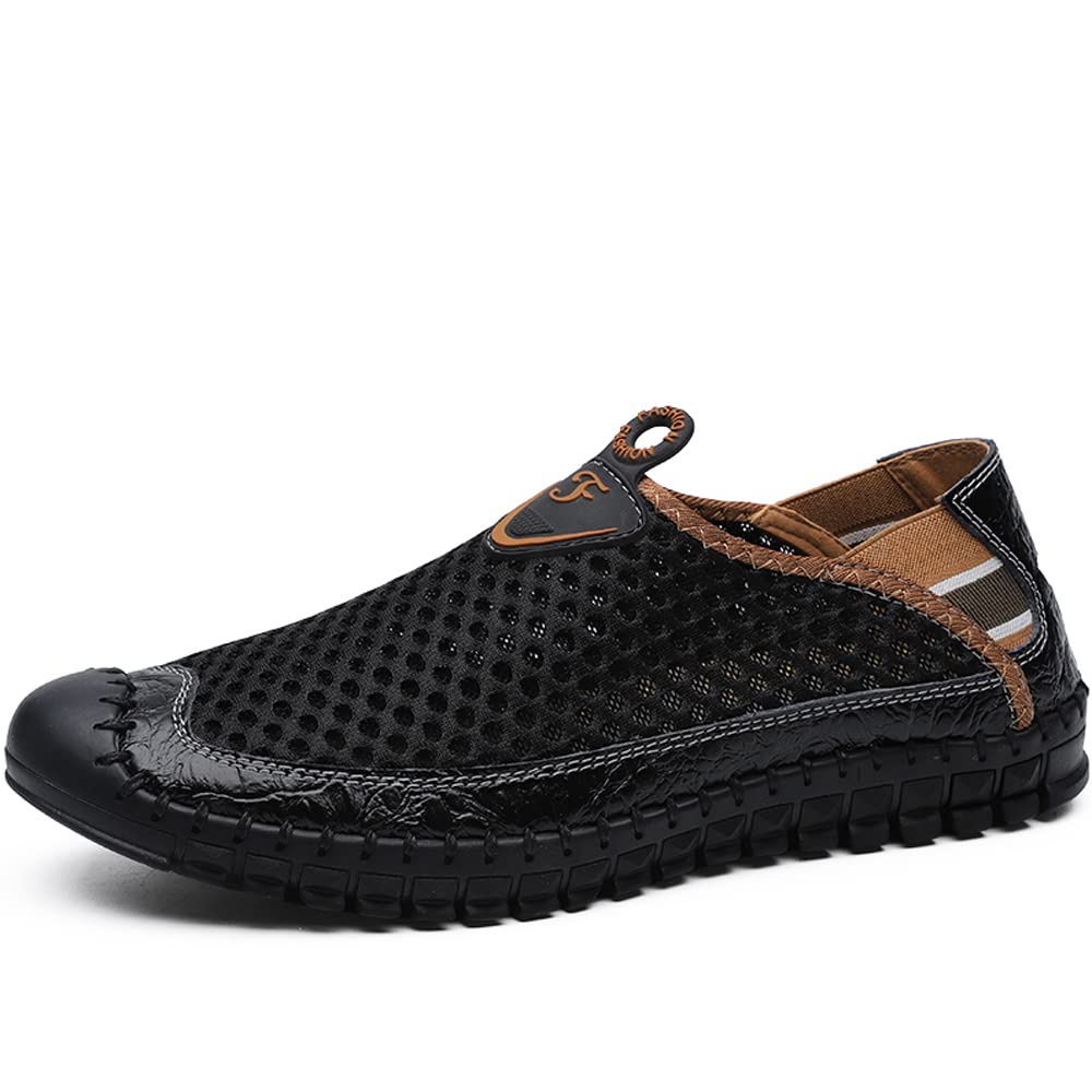 **Men's Breathable Mesh Loafers - Slip On Casual Leather Shoes for Walking, Driving & Water Activities - Comfortable Flat Sandals for Plus Size - Perfect for Travel, Work & Outdoor Adventures**