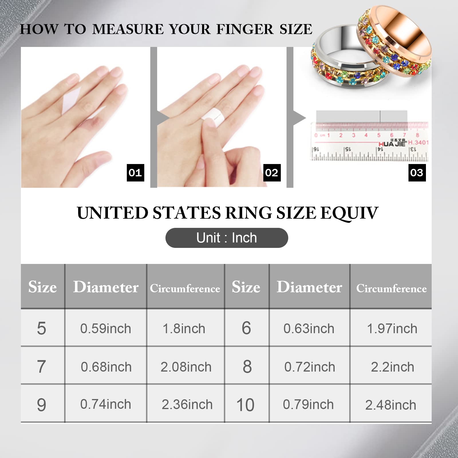 Stainless Steel Spinner Ring for Anxiety Relief - Fidget Spinning Ring for Men & Women with Zircon, Stress Relief & Focus Tool - Perfect for Office, Travel, and Daily Relaxation