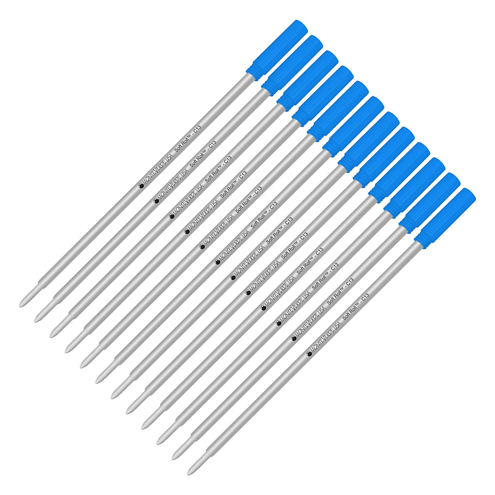 Monteverde Soft Roll Ballpoint Ink Refill 12-Pack - C13 Paste Ink Refills Compatible with Cross Style Pens - Turquoise Medium Tip 0.7mm - Perfect for Office, School & Everyday Writing