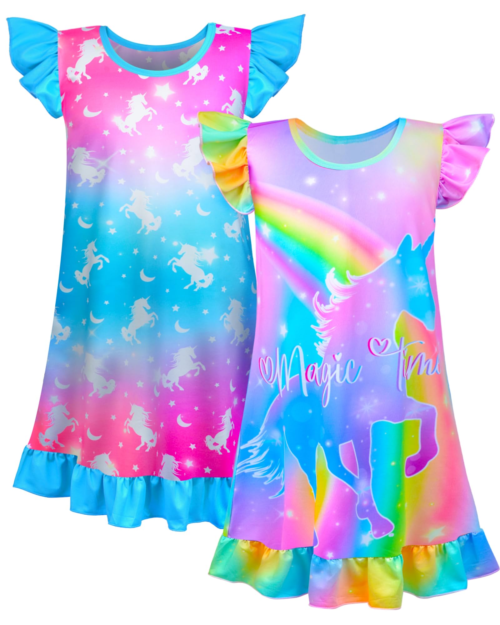 2-Pack Girls Nightgowns - Unicorn & Mermaid Pajama Set for Toddler Girls 3-9 Years | Princess Sleepwear for Kids | Soft & Comfortable for Bedtime, Sleepovers & Playtime