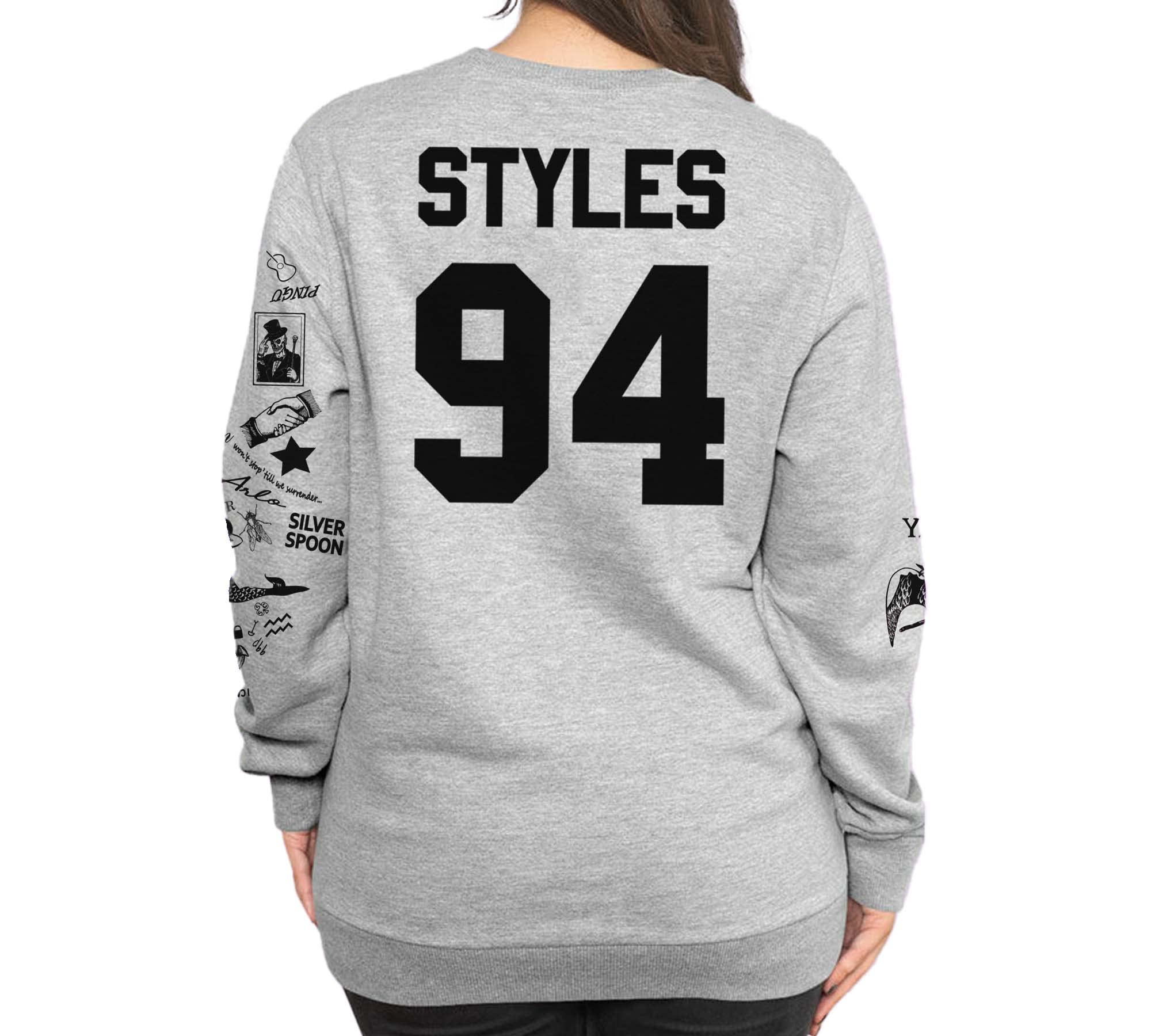 Women's Butterfly Tattoo Print Sweatshirt - Soft Grey Pullover for Casual Wear, Street Style & Layering Outfits