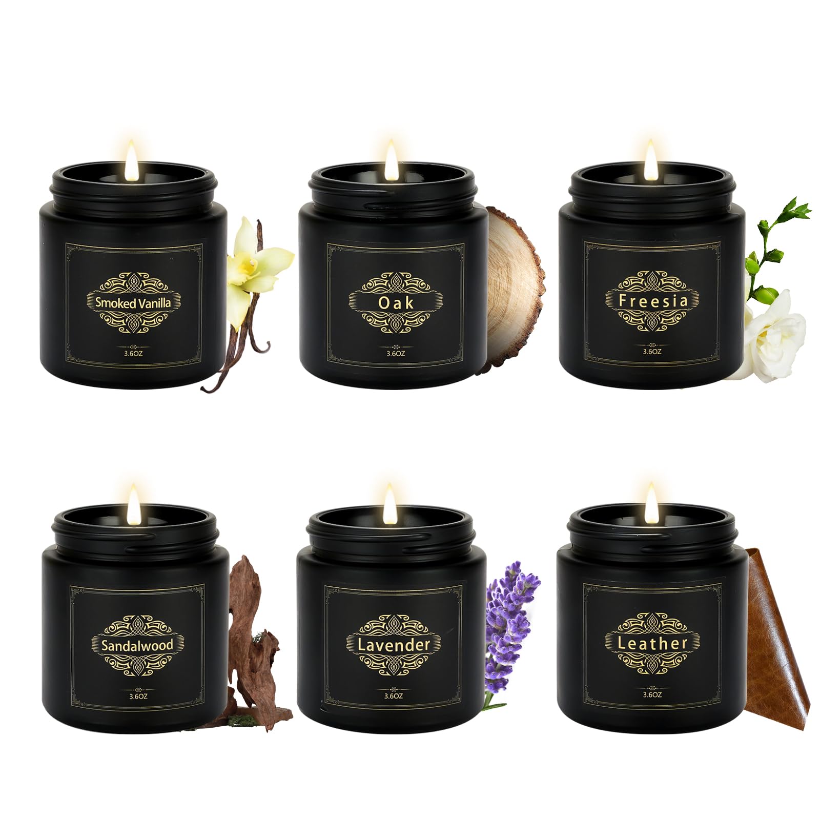 Premium 6-Pack Scented Soy Candle Gift Set for Men - Lavender, Oak, Sandalwood, Smoked Vanilla, Leather & Freesia Aromas | Home Fragrance, Relaxation & Romantic Gifts for Christmas, Birthday, Anniversary | Perfect for Living Room, Bedroom, Office & Spa Decor