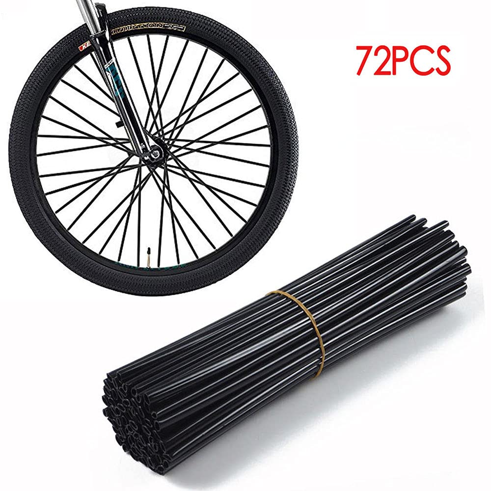 Universal Motorcycle Wheel Wrap Spoke Protector Rim Skin Trim Cover - 72Pcs Black 24MM Bike Styling Decoration Accessories for Cruiser, Sport & Dirt Bikes - Enhance Style & Protect Spokes on Road or Off-Road Rides
