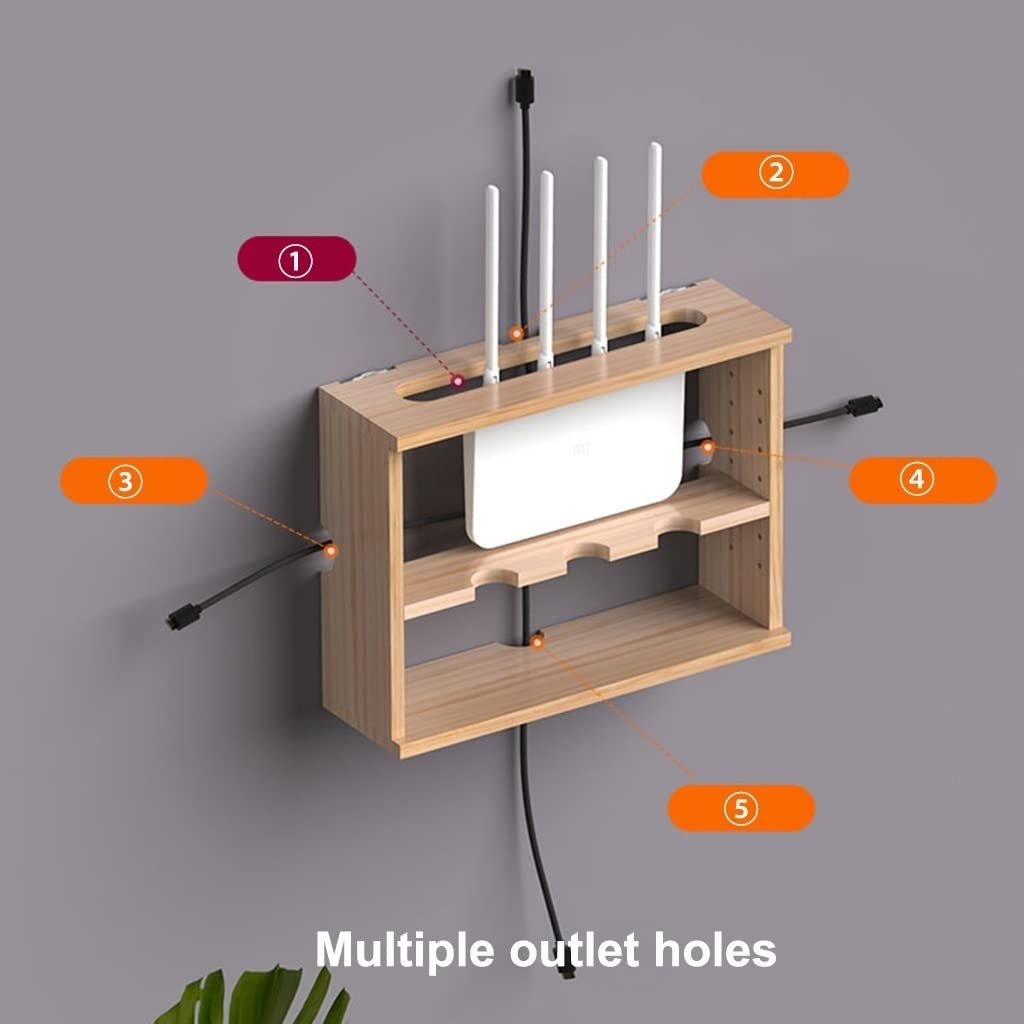 Wall Mounted Router Storage Shelf - Organizer for Wireless Router, Cables & Power Strips with Socket Shielding | Perfect for Home Office, Gaming Setup & Network Closet Organization