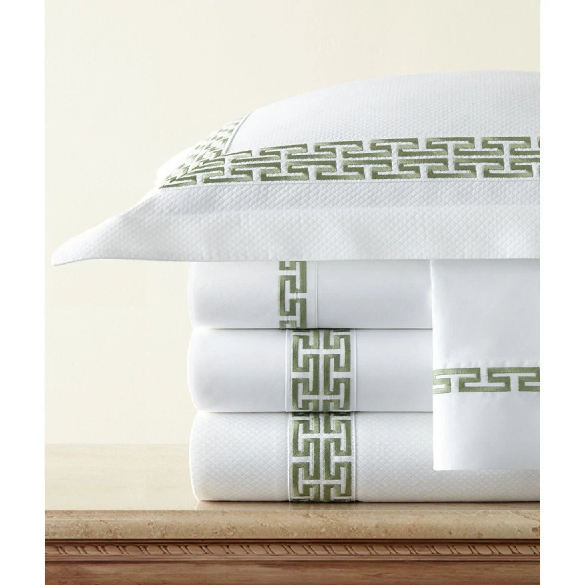 Athens Duet Embroidery Design Pillow Shams Set - Elegant Floral Stitched Bedding Decor for Master Bedroom, Guest Room & Home Staging