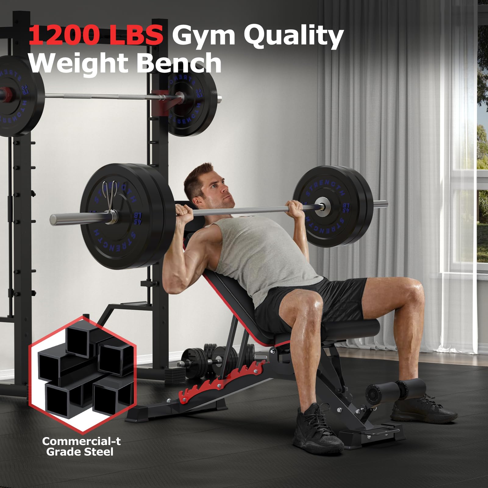 Fostoy Adjustable Weight Bench - 800/1200LBS Heavy Duty Home Gym Workout Bench for Incline, Decline & Flat Bench Press | Full Body Strength Training & Sit-ups | Extremely Stable for Weight Lifting - Perfect for Home Gym, CrossFit & Strength Training