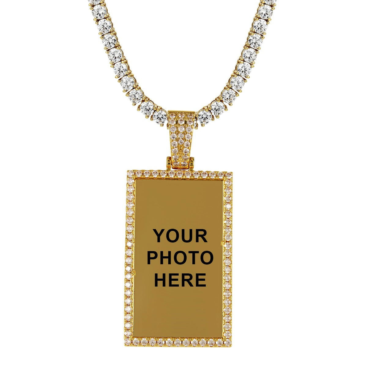 Men's Gold Tone Rectangle Hip Hop Picture Pendant - Vintage Style Chain Necklace for Rappers, Streetwear Fashion & Gift Giving