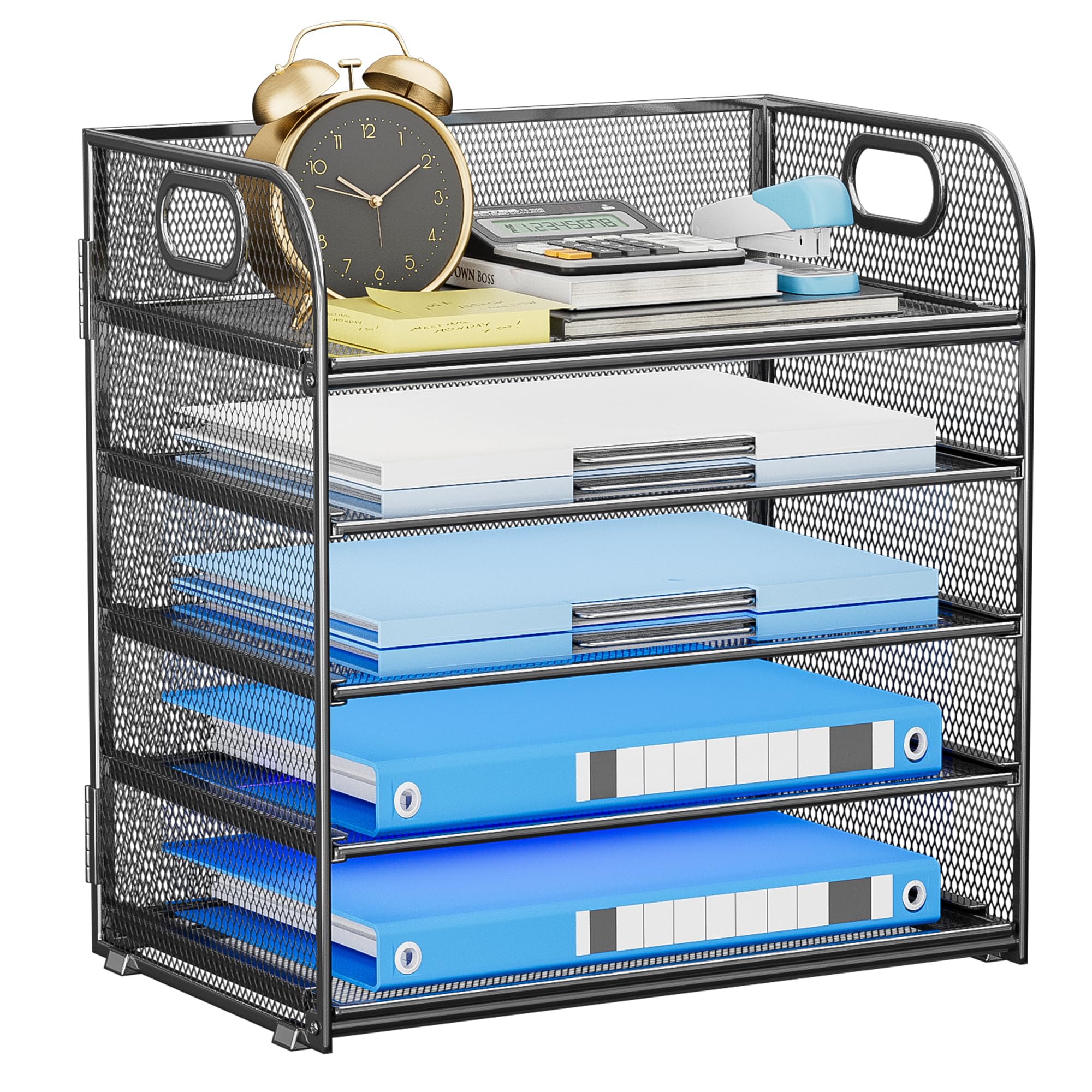 5 Tier Mesh Paper Organizer with Handle - Grey Office Desk File Sorter, Letter Tray for Home & Office Supplies | Perfect for Organizing Documents, Mail, and Office Essentials