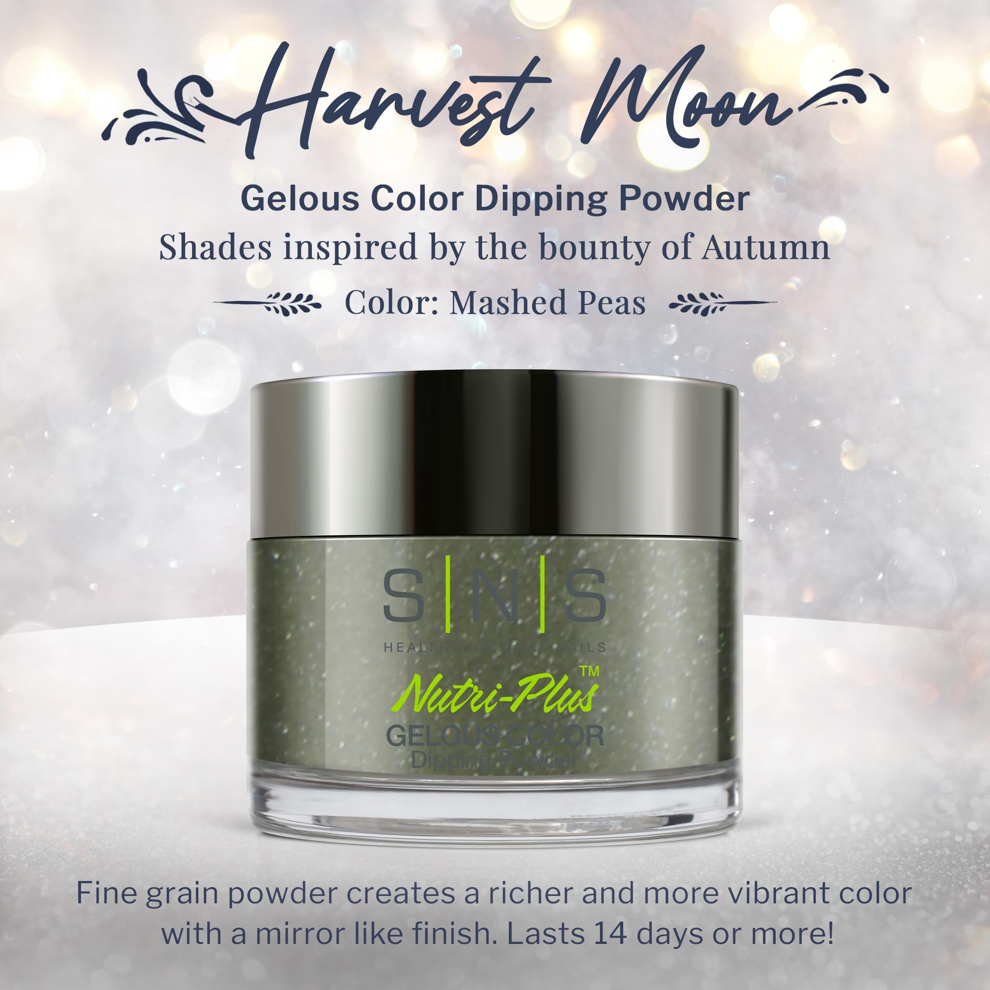 SNS Nail Dip Powder - Gelous Color Dipping Powder in Mashed Peas (Green Shimmer) - Long-Lasting 14-Day Dip Nail Polish - Low Odor, No UV Lamp Needed - 1 oz - Perfect for Salon-Quality Manicures at Home & Professional Nail Art