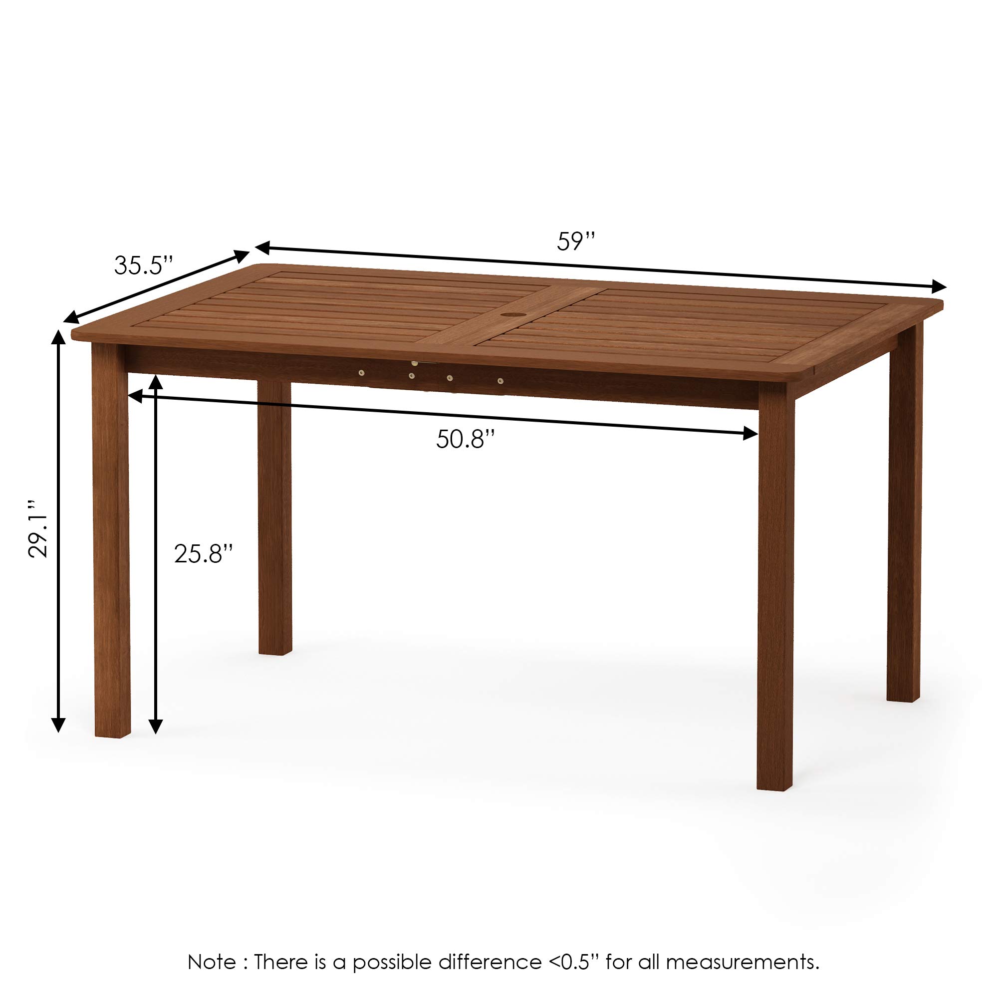 Furinno Solid Hardwood Outdoor Dining Table for Patio, Garden, or Backyard - Natural Wood Finish - Perfect for Outdoor Entertaining and Dining Al Fresco