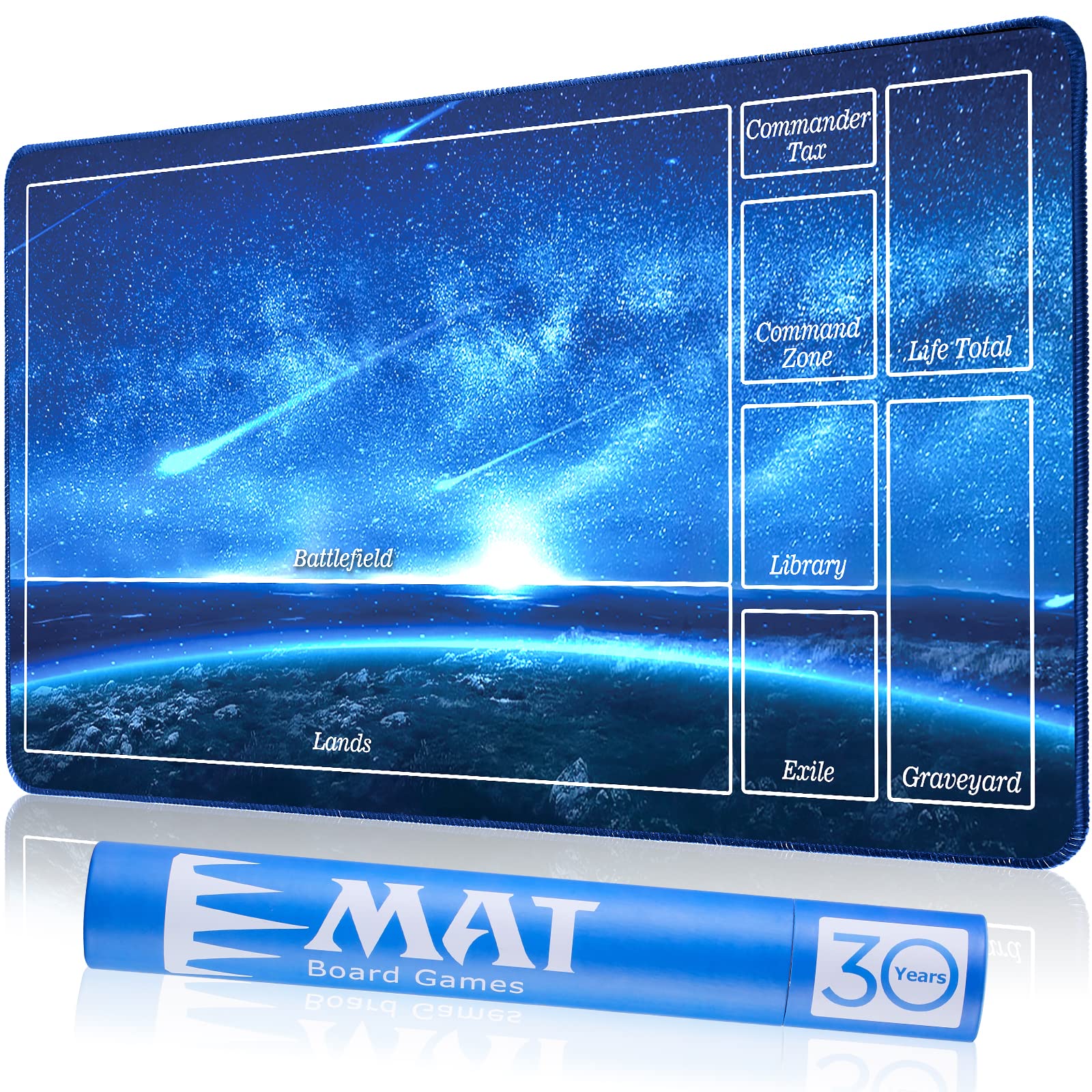 Premium MTG Playmat for Magic The Gathering - Stitched Edge Gaming Mat with Protective Tube Case - Blue Starry Design - Perfect for MTG Tournaments, Casual Play & Card Protection