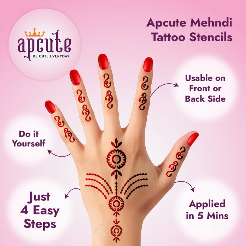 Apcute Henna Tattoo Stickers Kit - Premium Mehandi Stencils for Girls, Women & Kids - Easy to Use Temporary Body Art with 210 Beautiful Designs - Perfect for Weddings, Festivals & DIY Body Decoration