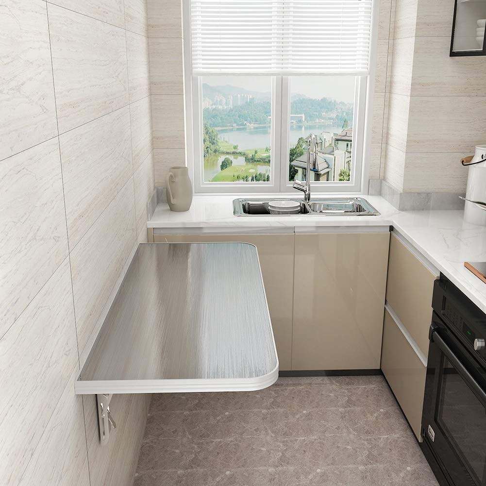 Foldable Wall-Mounted Stainless Steel Table - Space-Saving Kitchen Countertop & Dining Table with Heavy-Duty Brackets (200 lbs Capacity) - Perfect for Small Apartments, Outdoor Kitchens & Compact Workspaces