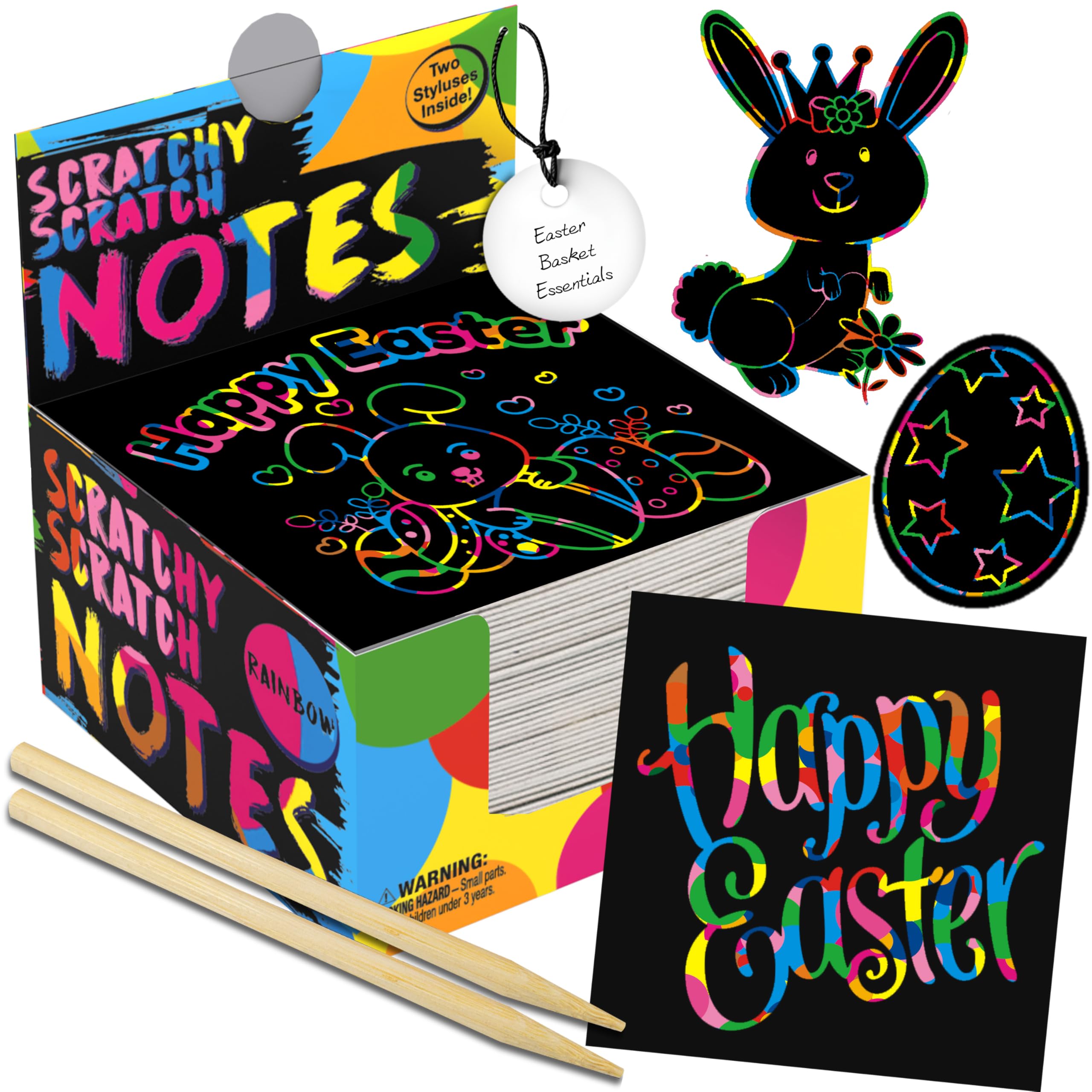 150 Rainbow Scratch Art Mini Notes - Easter Basket Stuffers for Kids, Creative DIY Arts & Crafts Supplies, Fun Colorful Scratch Paper for Easter Gifts, Birthday Party Favors & Classroom Activities